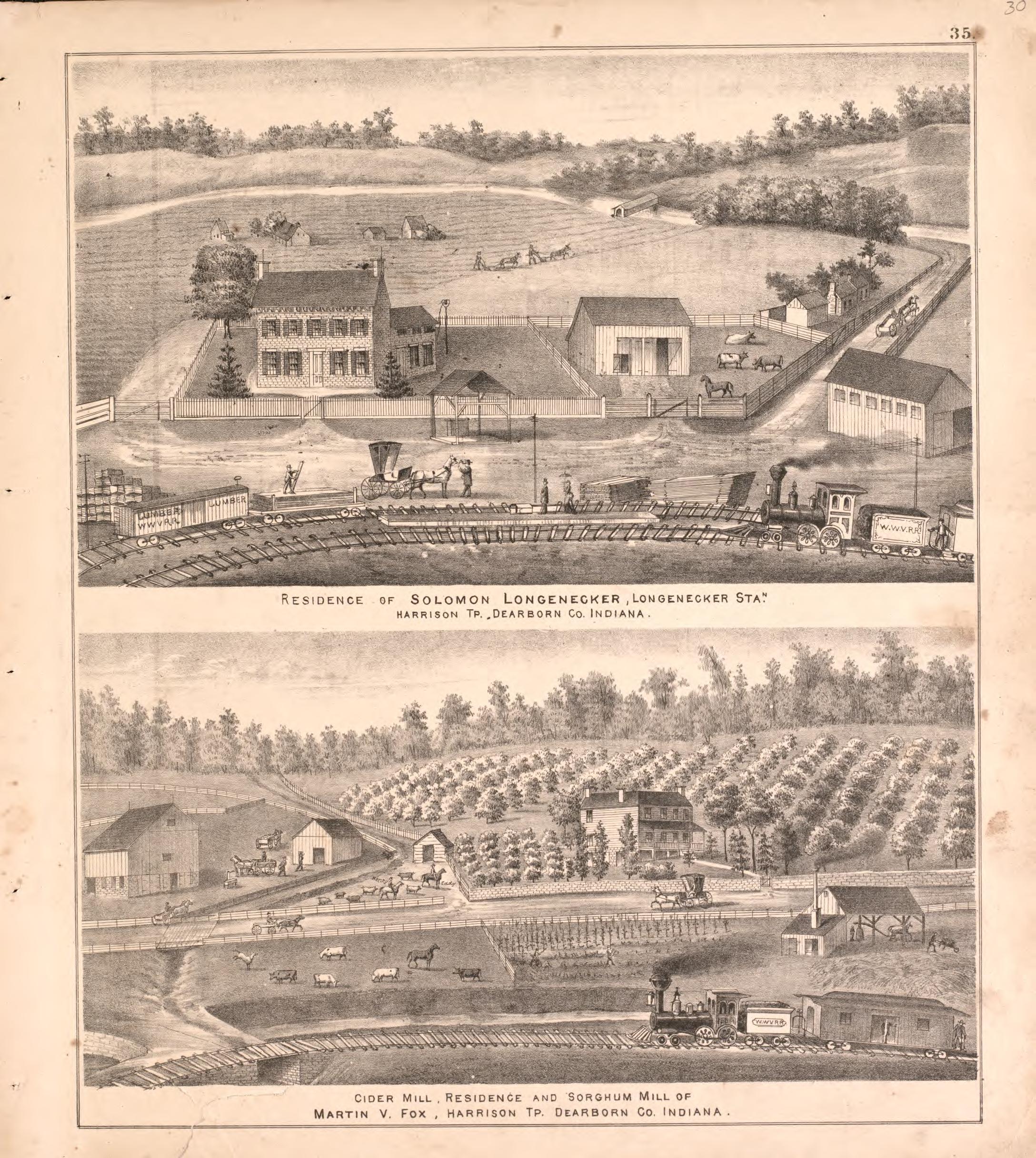 Views of Residences from Atlas of Dearborn County, Indiana : to Which Is Added a Map of the State of Indiana, Also an Outline and Rail Road Map of the United States 1875 by Relic Map Company