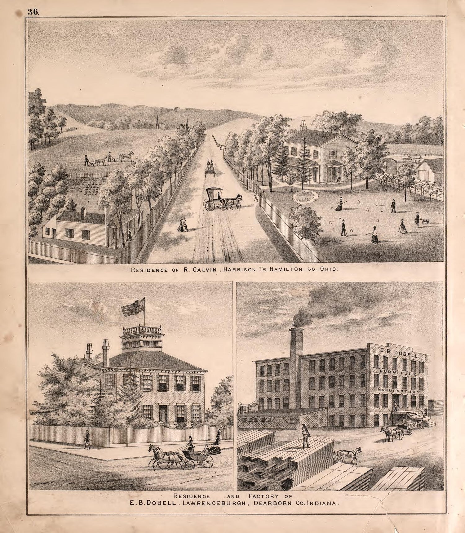 Views of Residences from Atlas of Dearborn County, Indiana : to Which Is Added a Map of the State of Indiana, Also an Outline and Rail Road Map of the United States 1875 by Relic Map Company