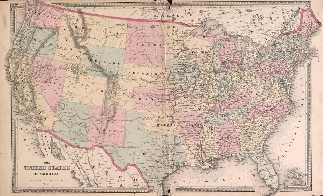 United States from Atlas of Dearborn County, Indiana : to Which Is Added a Map of the State of Indiana, Also an Outline and Rail Road Map of the United States 1875 by Relic Map Company