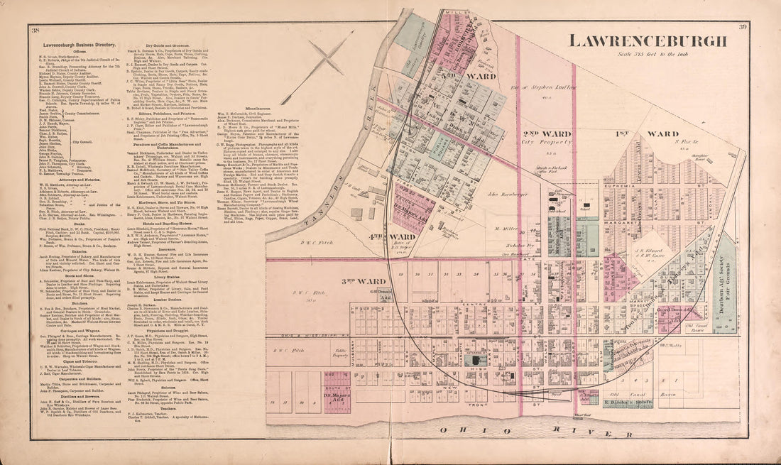 Lawrenceburgh from Atlas of Dearborn County, Indiana : to Which Is Added a Map of the State of Indiana, Also an Outline and Rail Road Map of the United States 1875 by Relic Map Company