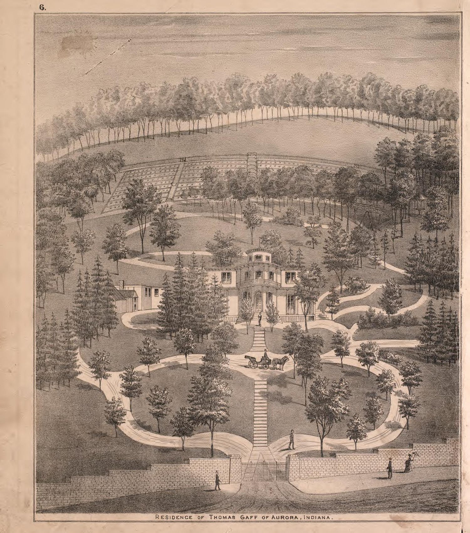 View of Gaff Residence from Atlas of Dearborn County, Indiana : to Which Is Added a Map of the State of Indiana, Also an Outline and Rail Road Map of the United States 1875 by Relic Map Company