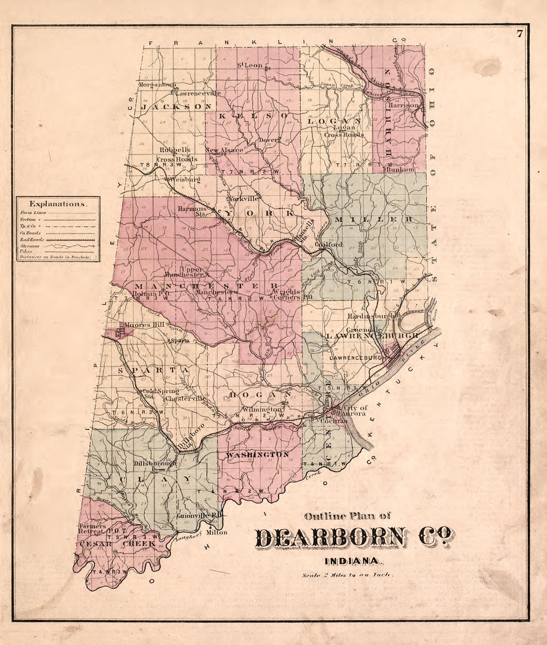 Outline Plan of Dearborn County from Atlas of Dearborn County, Indiana : to Which Is Added a Map of the State of Indiana, Also an Outline and Rail Road Map of the United States 1875 by Relic Map Company