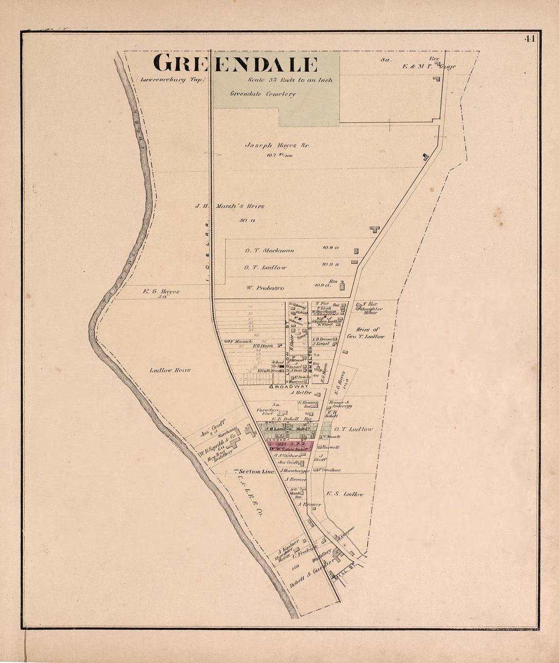 Greendale from Atlas of Dearborn County, Indiana : to Which Is Added a Map of the State of Indiana, Also an Outline and Rail Road Map of the United States 1875 by Relic Map Company
