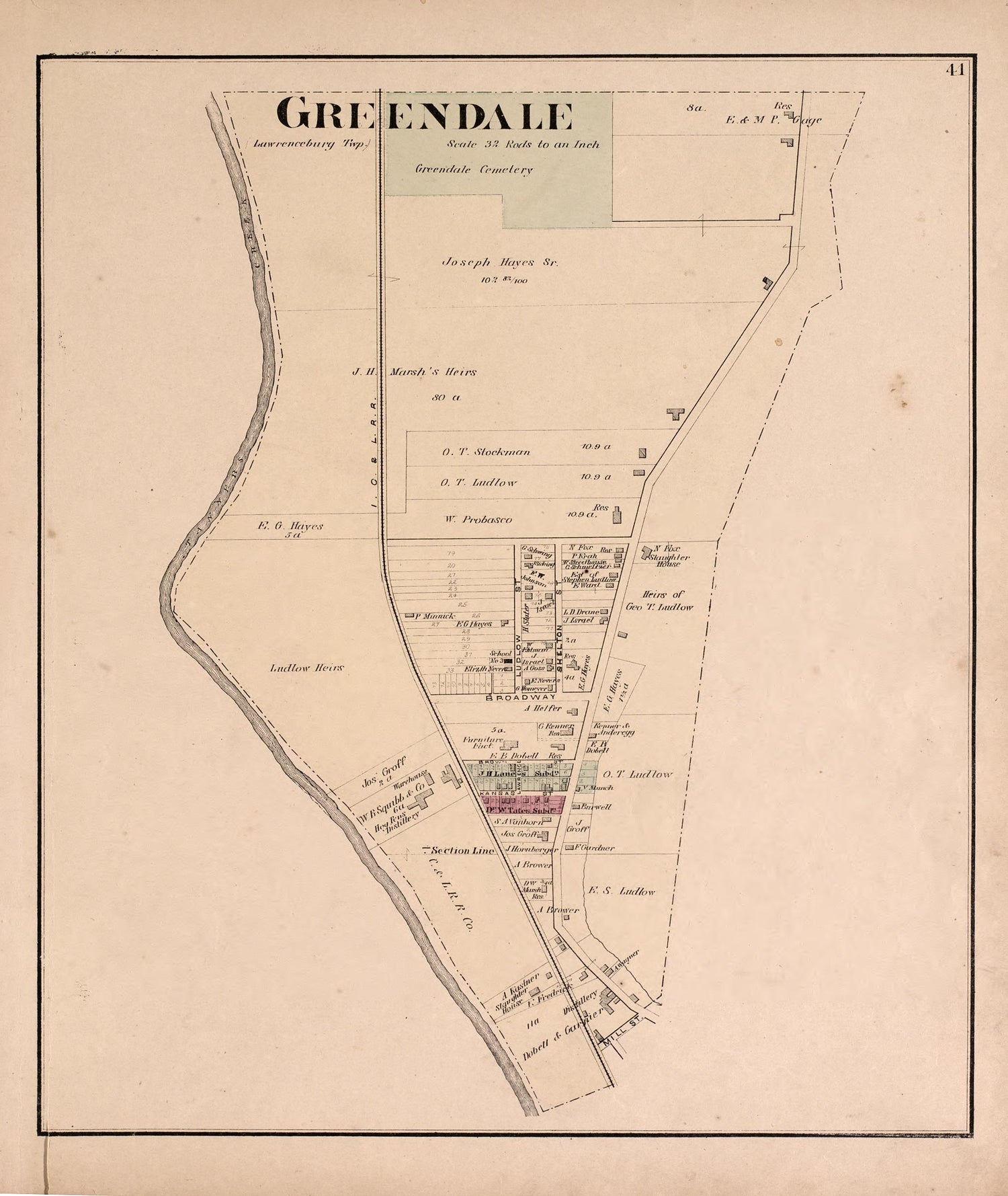 Greendale from Atlas of Dearborn County, Indiana : to Which Is Added a Map of the State of Indiana, Also an Outline and Rail Road Map of the United States 1875 by Relic Map Company