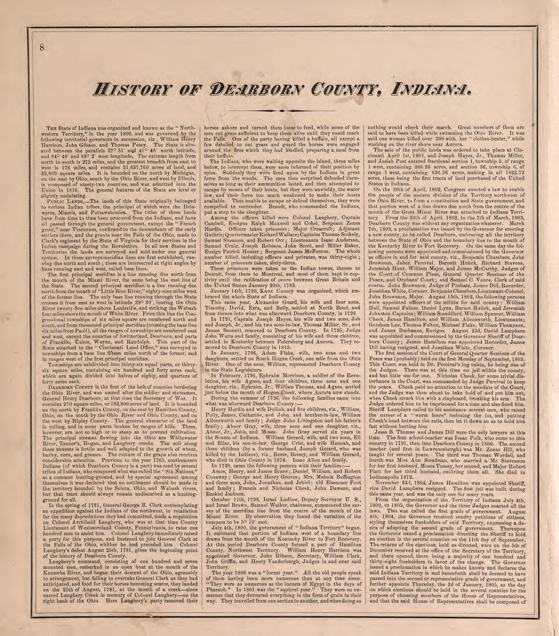 History of Dearborn County from Atlas of Dearborn County, Indiana : to Which Is Added a Map of the State of Indiana, Also an Outline and Rail Road Map of the United States 1875 by Relic Map Company