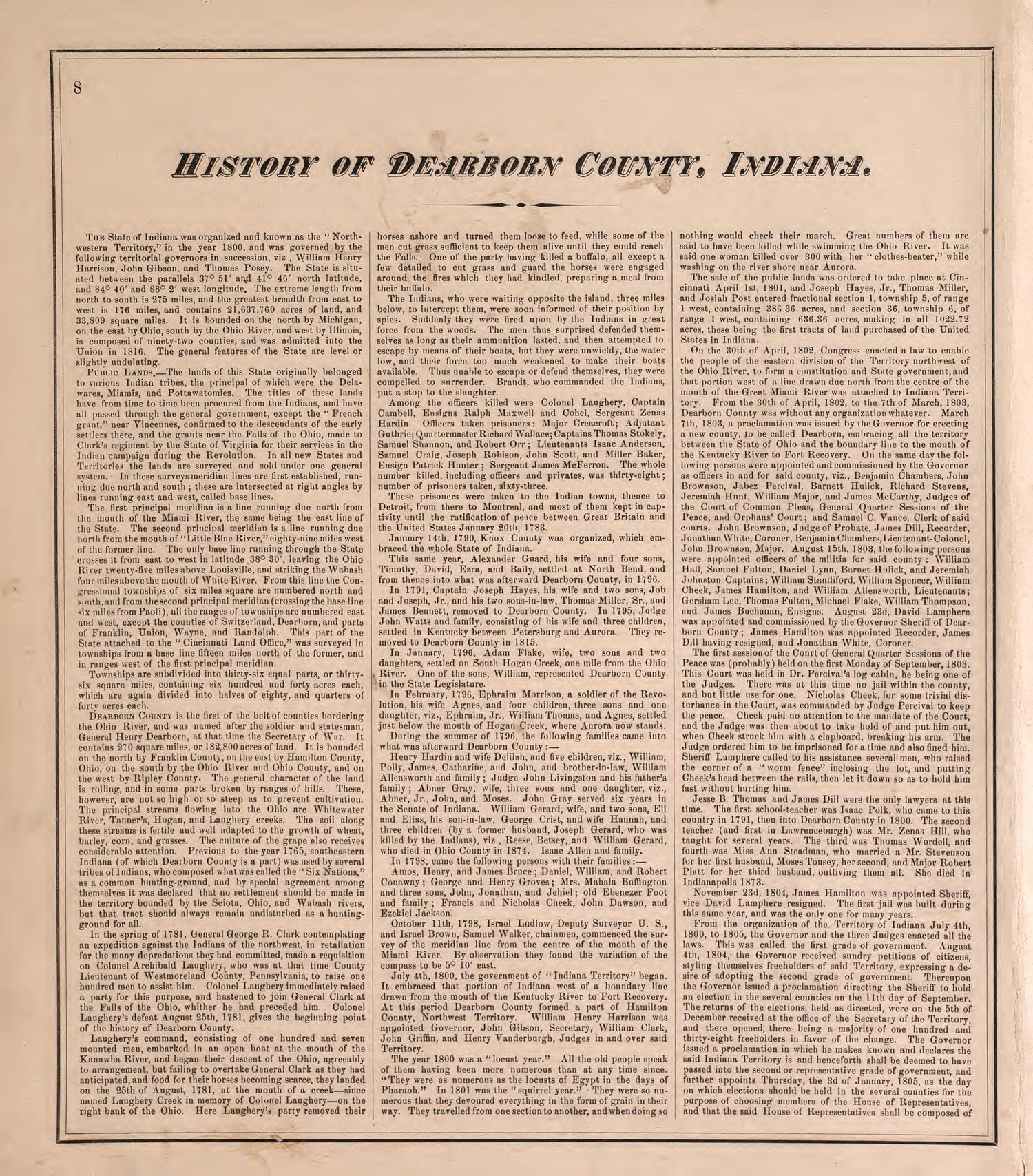 History of Dearborn County from Atlas of Dearborn County, Indiana : to Which Is Added a Map of the State of Indiana, Also an Outline and Rail Road Map of the United States 1875 by Relic Map Company