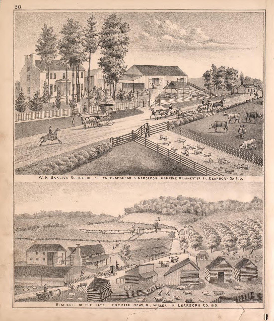 Views of Residences from Atlas of Dearborn County, Indiana : to Which Is Added a Map of the State of Indiana, Also an Outline and Rail Road Map of the United States 1875 by Relic Map Company