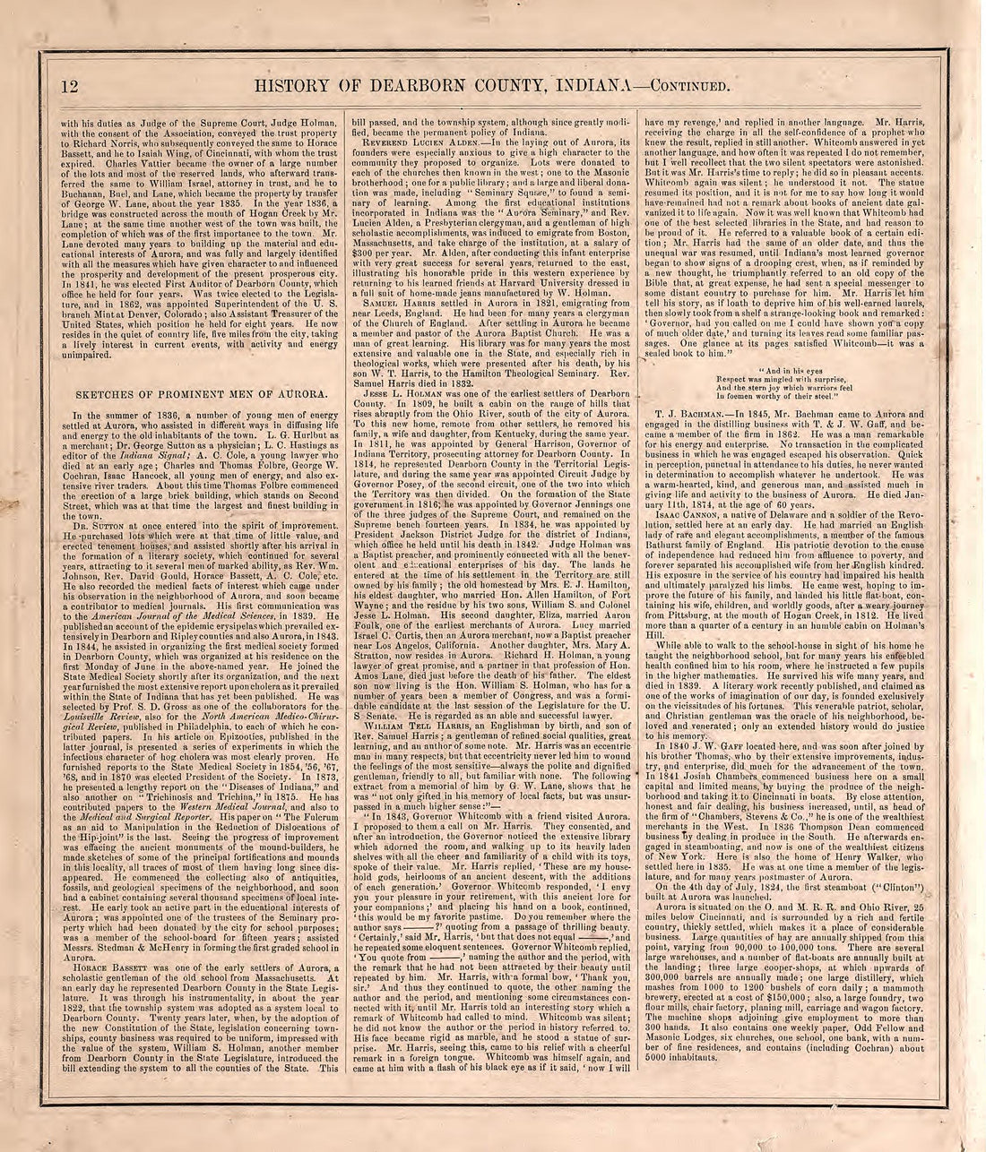 History of Dearborn County--continued from Atlas of Dearborn County, Indiana : to Which Is Added a Map of the State of Indiana, Also an Outline and Rail Road Map of the United States 1875 by Relic Map Company