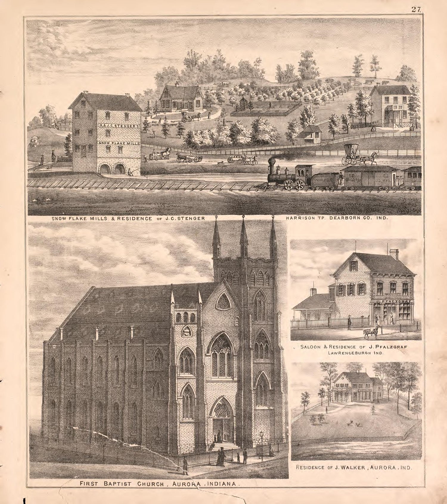 Views of Residences and Churches from Atlas of Dearborn County, Indiana : to Which Is Added a Map of the State of Indiana, Also an Outline and Rail Road Map of the United States 1875 by Relic Map Company