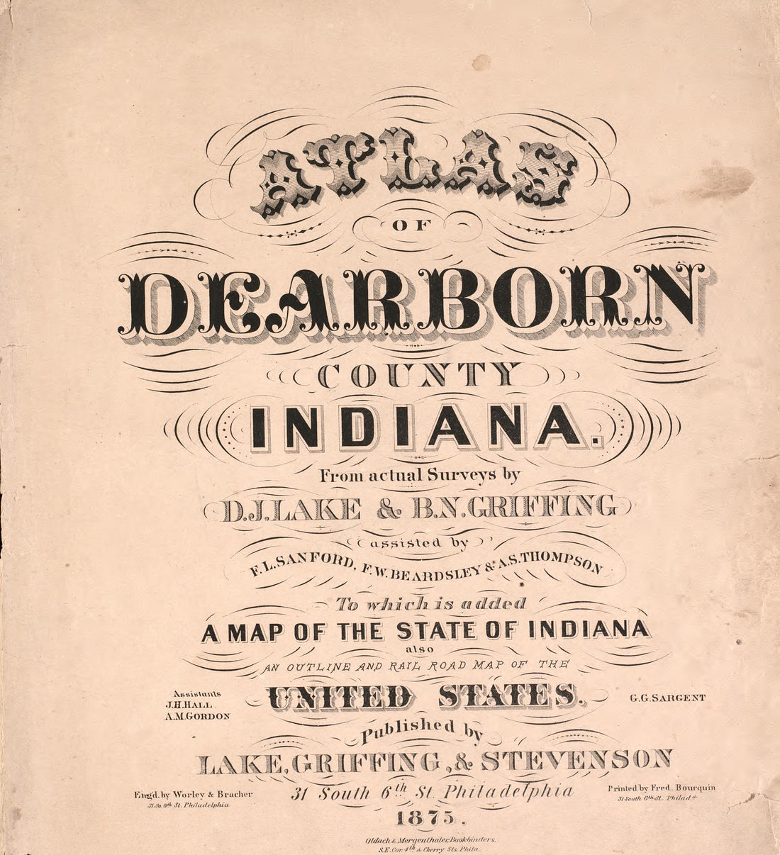 Title Sheet from Atlas of Dearborn County, Indiana : to Which Is Added a Map of the State of Indiana, Also an Outline and Rail Road Map of the United States 1875 by Relic Map Company