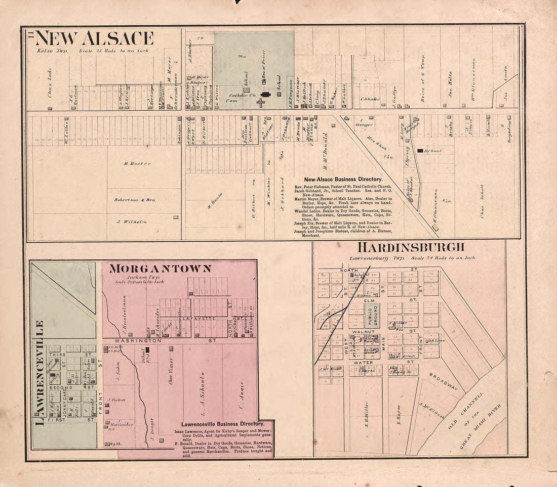 New Alsace, Morgantown, Hardinsburgh from Atlas of Dearborn County, Indiana : to Which Is Added a Map of the State of Indiana, Also an Outline and Rail Road Map of the United States 1875 by Relic Map Company