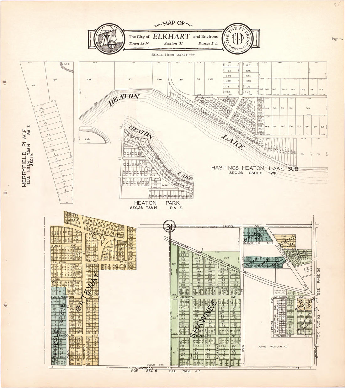 Map of the City of Elkhart &amp; Environs from Atlas and Plat Book of Elkhart County, Indiana : Compiled from Surveys and the Public Records of Elkhart County, Indiana 1929 by Relic Map Company