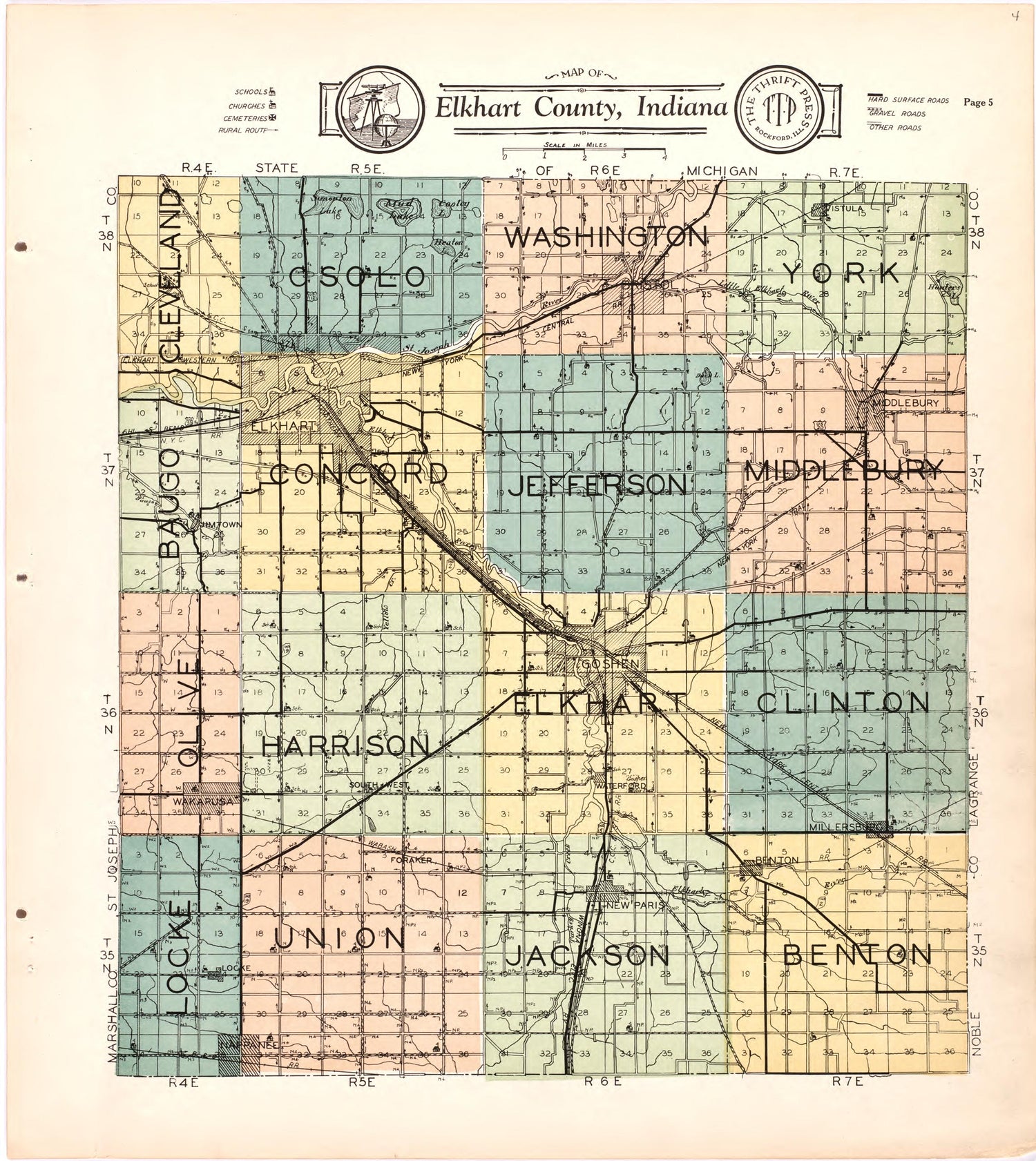 Map of Elkhart County, Indiana from Atlas and Plat Book of Elkhart County, Indiana : Compiled from Surveys and the Public Records of Elkhart County, Indiana 1929 by Relic Map Company