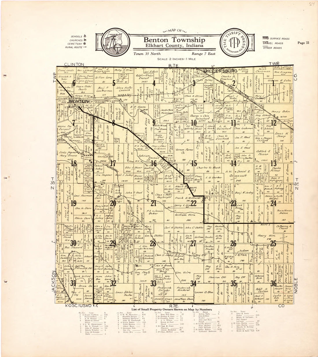 Map of Benton Township Elkhart County, Indiana from Atlas and Plat Book of Elkhart County, Indiana : Compiled from Surveys and the Public Records of Elkhart County, Indiana 1929 by Relic Map Company