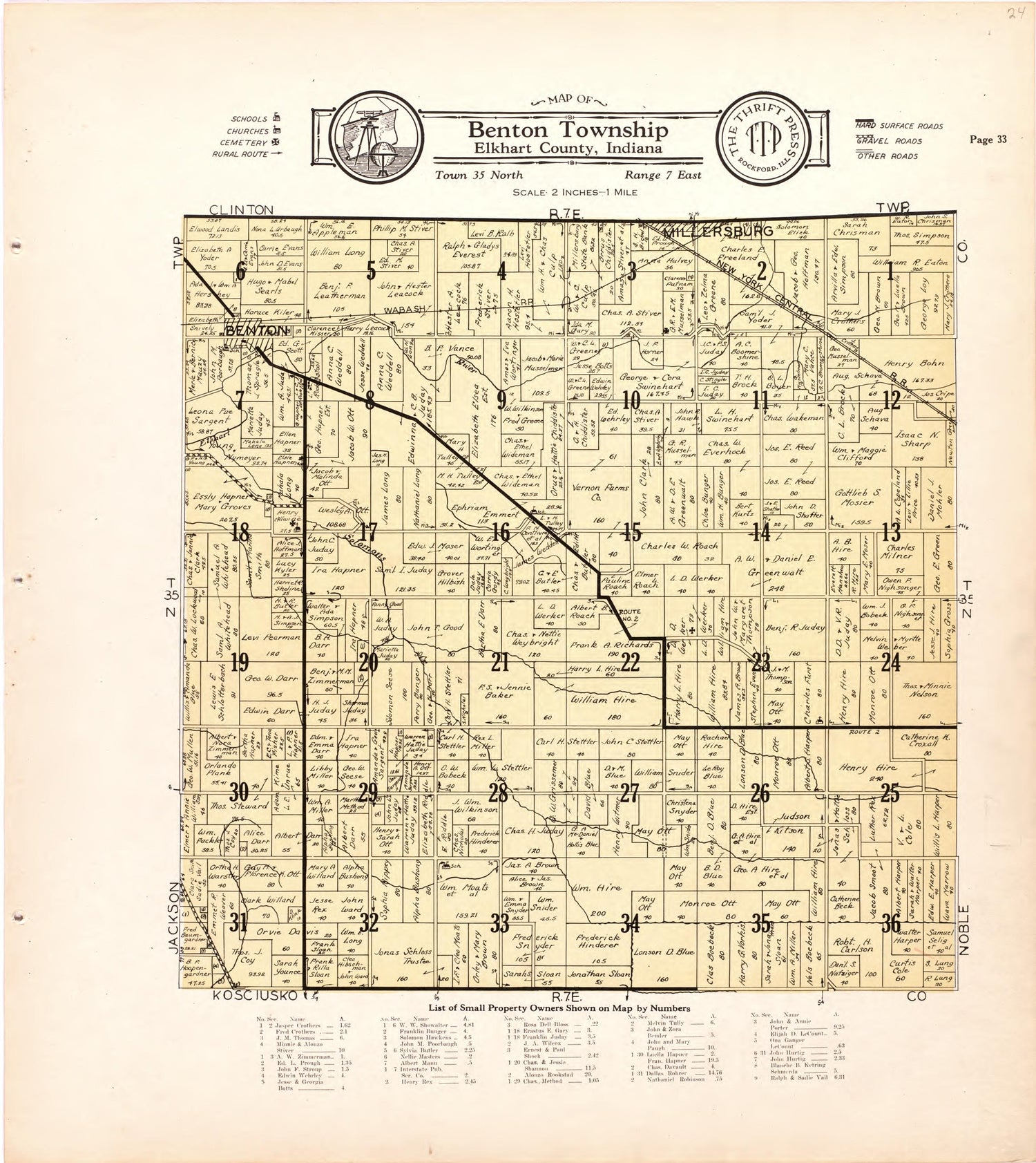 Map of Benton Township Elkhart County, Indiana from Atlas and Plat Book of Elkhart County, Indiana : Compiled from Surveys and the Public Records of Elkhart County, Indiana 1929 by Relic Map Company