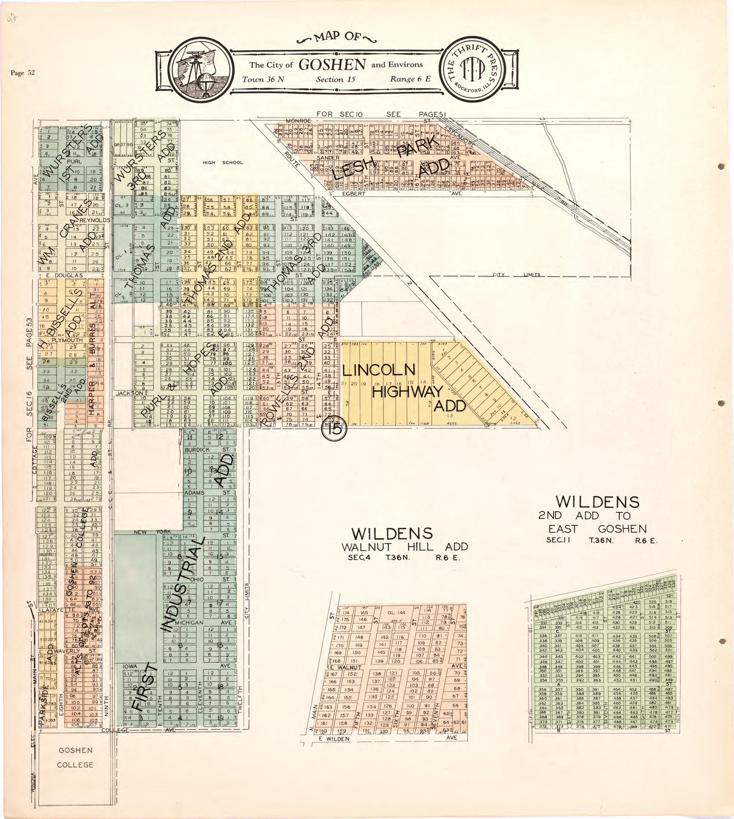 Map of the City of Goshen &amp; Environs from Atlas and Plat Book of Elkhart County, Indiana : Compiled from Surveys and the Public Records of Elkhart County, Indiana 1929 by Relic Map Company