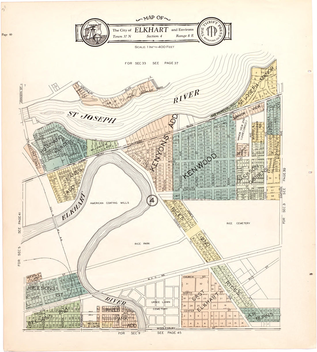 Map of the City of Elkhart &amp; Environs from Atlas and Plat Book of Elkhart County, Indiana : Compiled from Surveys and the Public Records of Elkhart County, Indiana 1929 by Relic Map Company