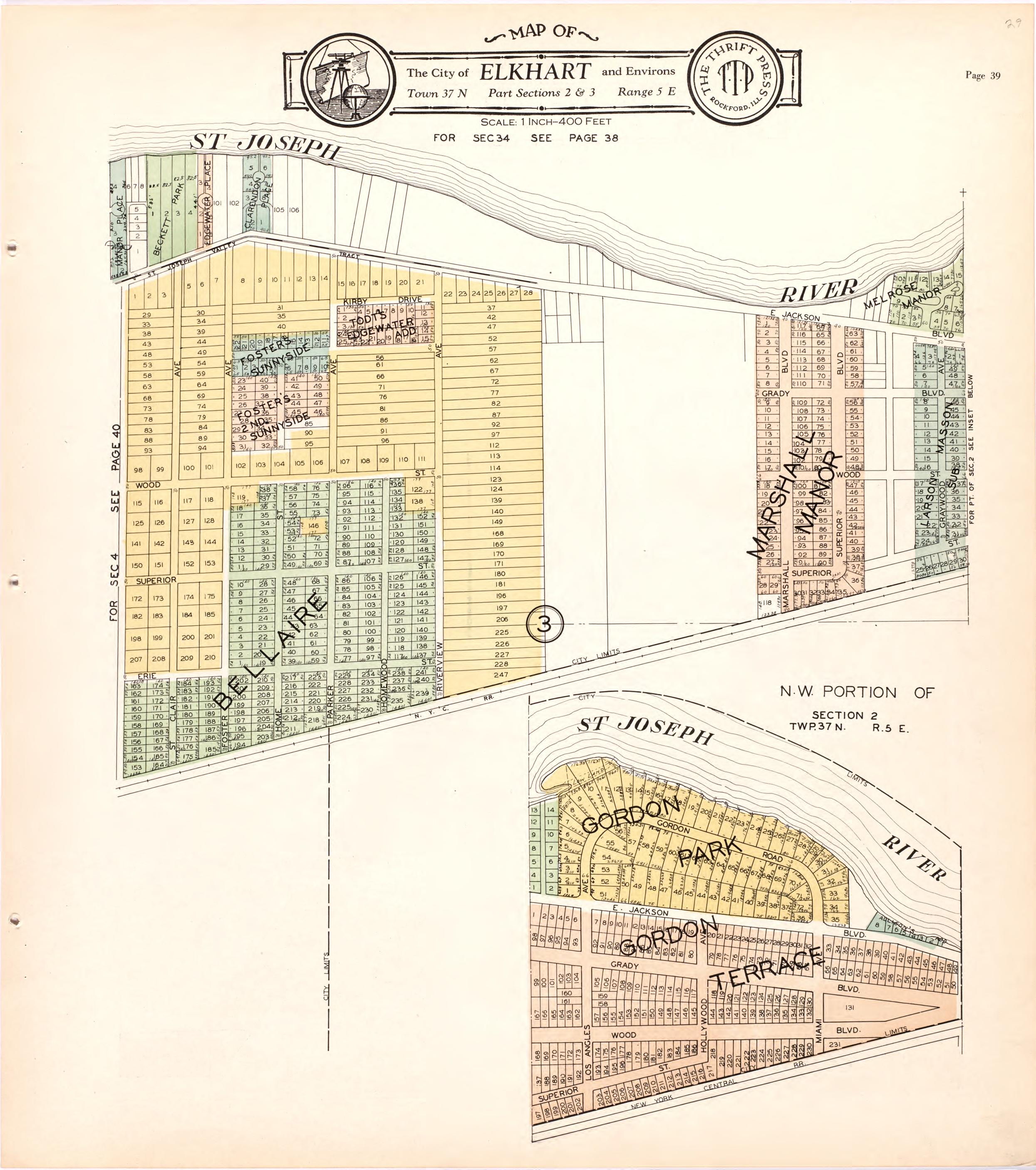 Map of the City of Elkhart &amp; Environs from Atlas and Plat Book of Elkhart County, Indiana : Compiled from Surveys and the Public Records of Elkhart County, Indiana 1929 by Relic Map Company