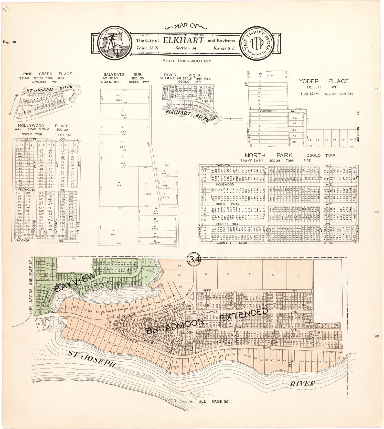 Map of the City of Elkhart &amp; Environs from Atlas and Plat Book of Elkhart County, Indiana : Compiled from Surveys and the Public Records of Elkhart County, Indiana 1929 by Relic Map Company