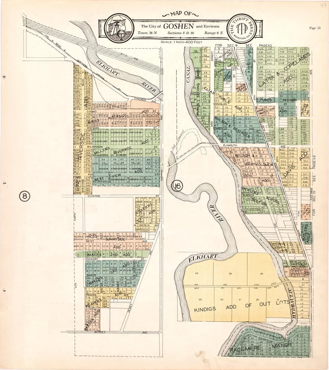 Map of the City of Goshen &amp; Environs from Atlas and Plat Book of Elkhart County, Indiana : Compiled from Surveys and the Public Records of Elkhart County, Indiana 1929 by Relic Map Company