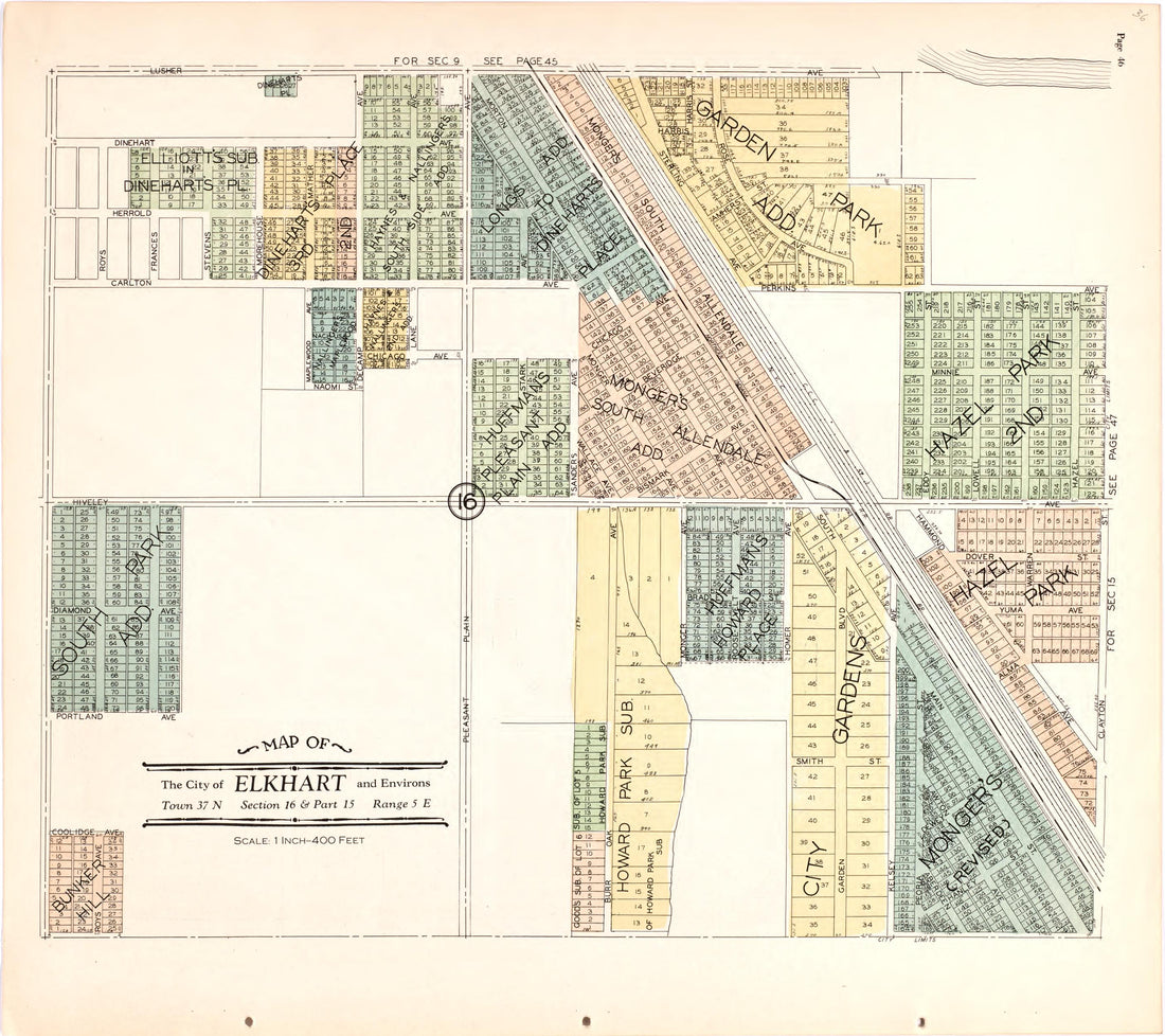 Map of the City of Elkhart &amp; Environs from Atlas and Plat Book of Elkhart County, Indiana : Compiled from Surveys and the Public Records of Elkhart County, Indiana 1929 by Relic Map Company