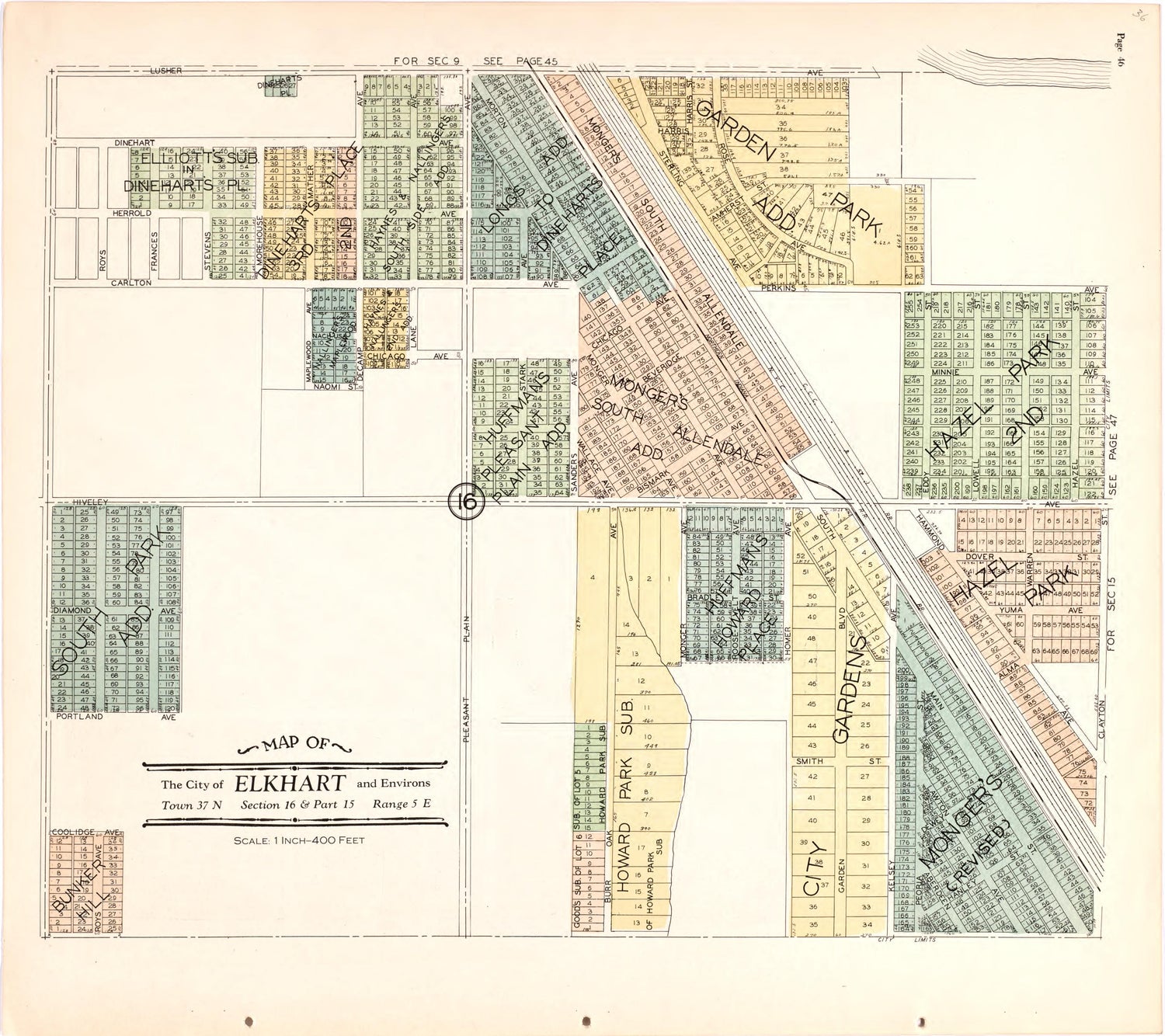 Map of the City of Elkhart &amp; Environs from Atlas and Plat Book of Elkhart County, Indiana : Compiled from Surveys and the Public Records of Elkhart County, Indiana 1929 by Relic Map Company