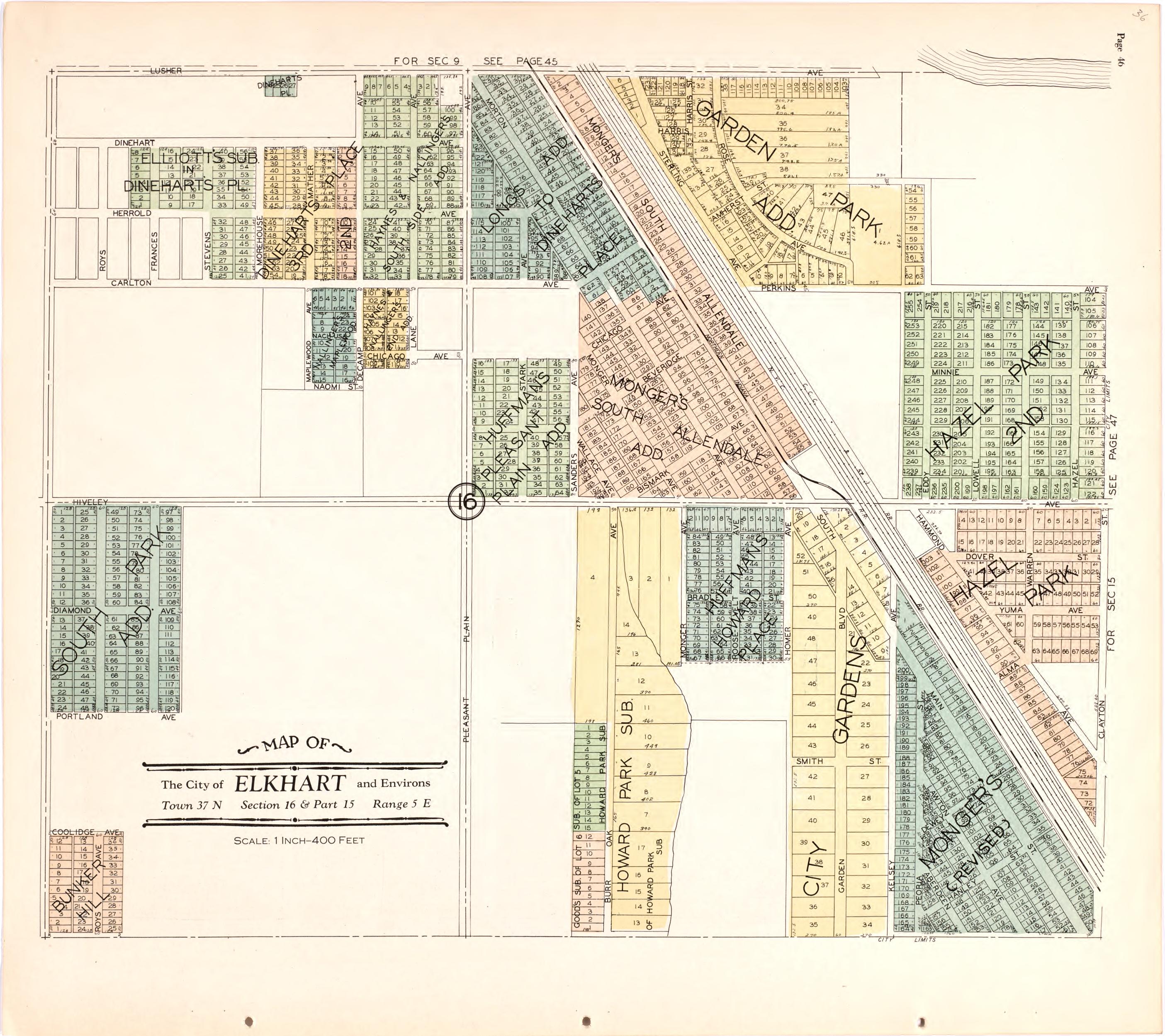 Map of the City of Elkhart &amp; Environs from Atlas and Plat Book of Elkhart County, Indiana : Compiled from Surveys and the Public Records of Elkhart County, Indiana 1929 by Relic Map Company