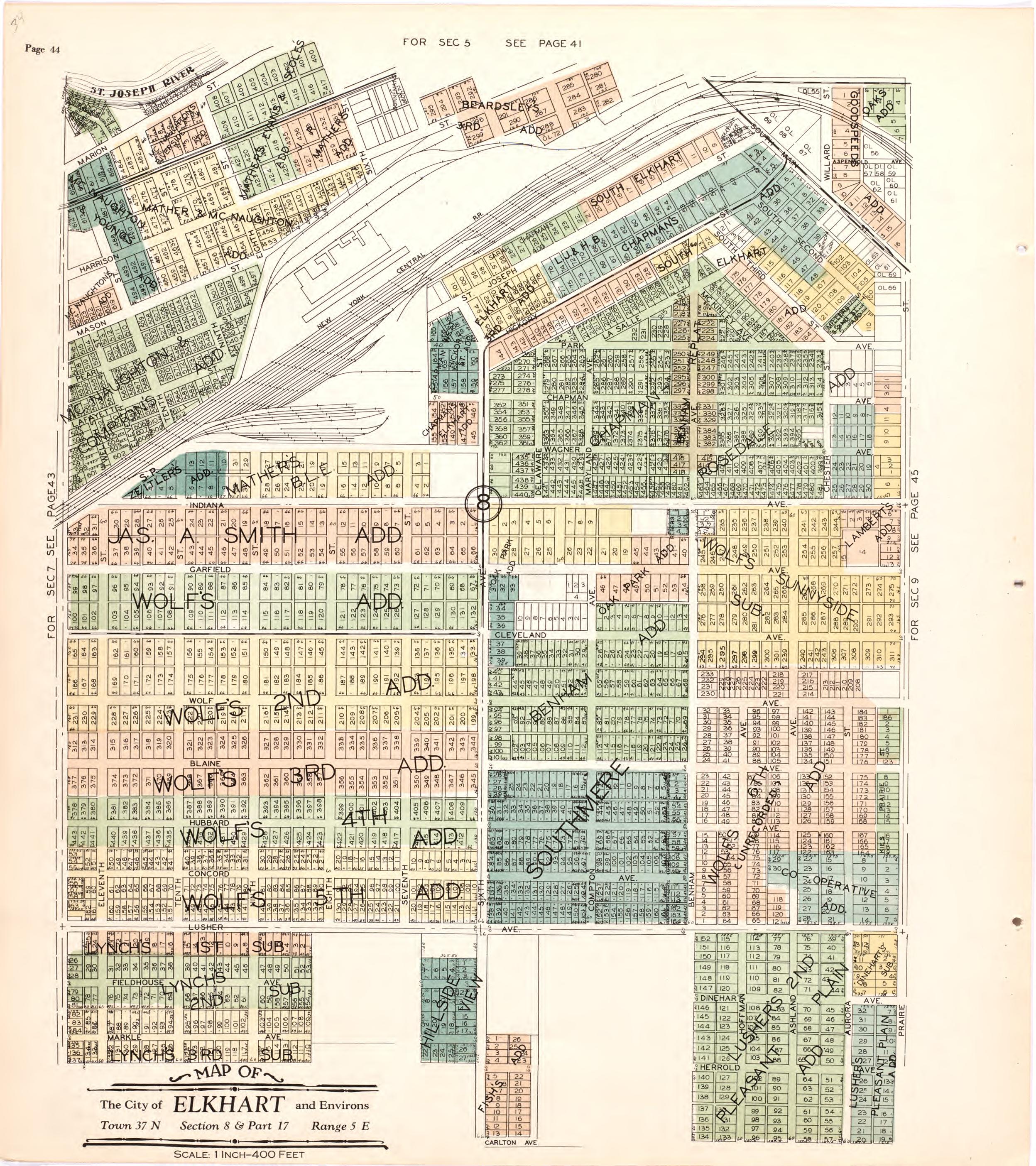 Map of the City of Elkhart &amp; Environs from Atlas and Plat Book of Elkhart County, Indiana : Compiled from Surveys and the Public Records of Elkhart County, Indiana 1929 by Relic Map Company