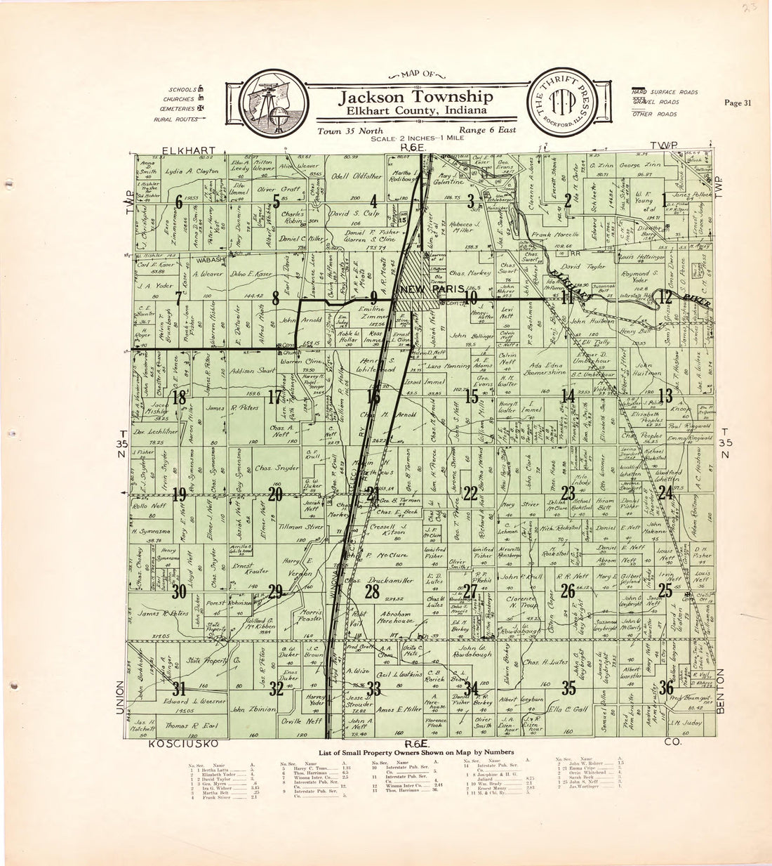 Map of Jackson Township Elkhart County, Indiana from Atlas and Plat Book of Elkhart County, Indiana : Compiled from Surveys and the Public Records of Elkhart County, Indiana 1929 by Relic Map Company