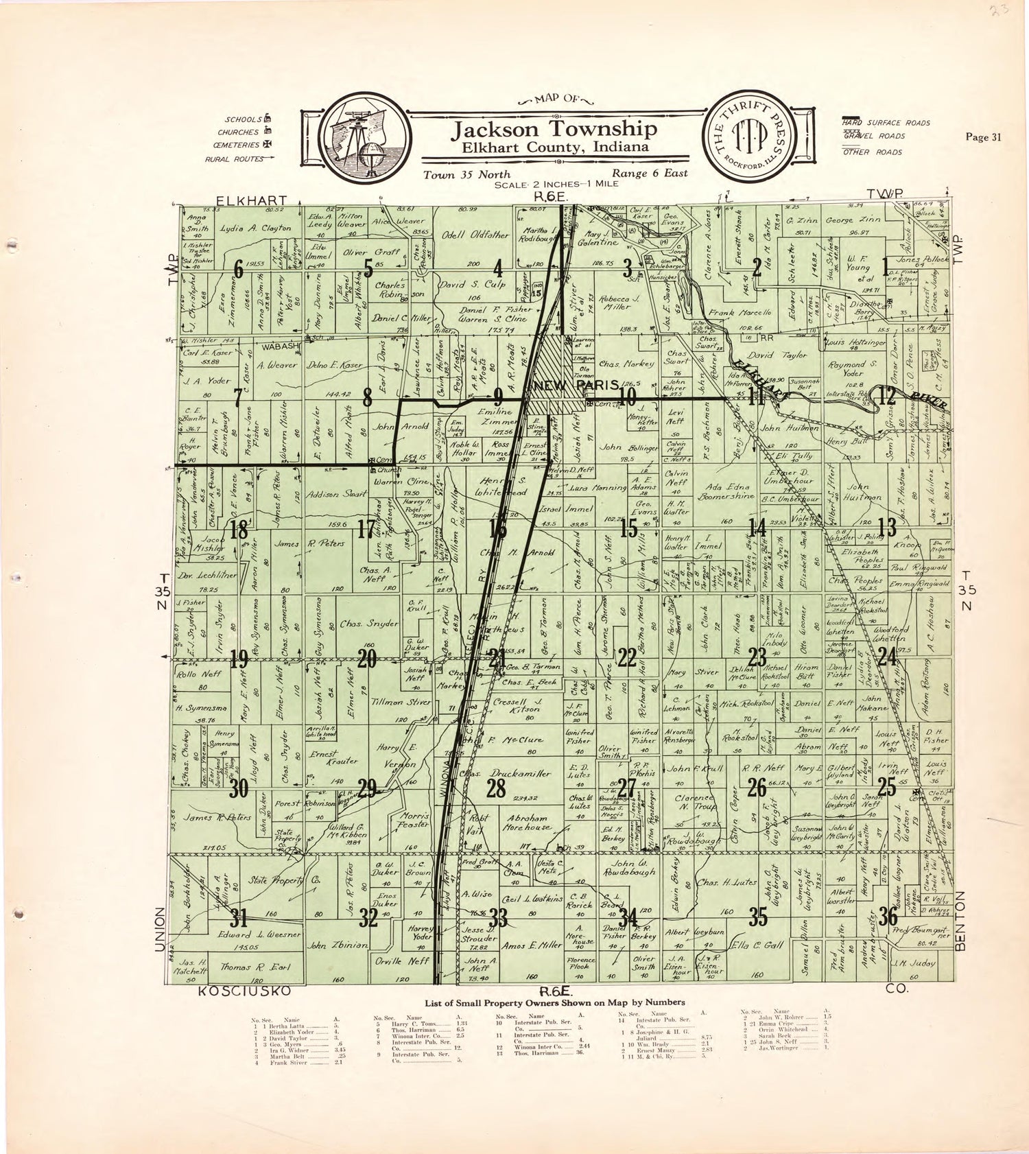 Map of Jackson Township Elkhart County, Indiana from Atlas and Plat Book of Elkhart County, Indiana : Compiled from Surveys and the Public Records of Elkhart County, Indiana 1929 by Relic Map Company