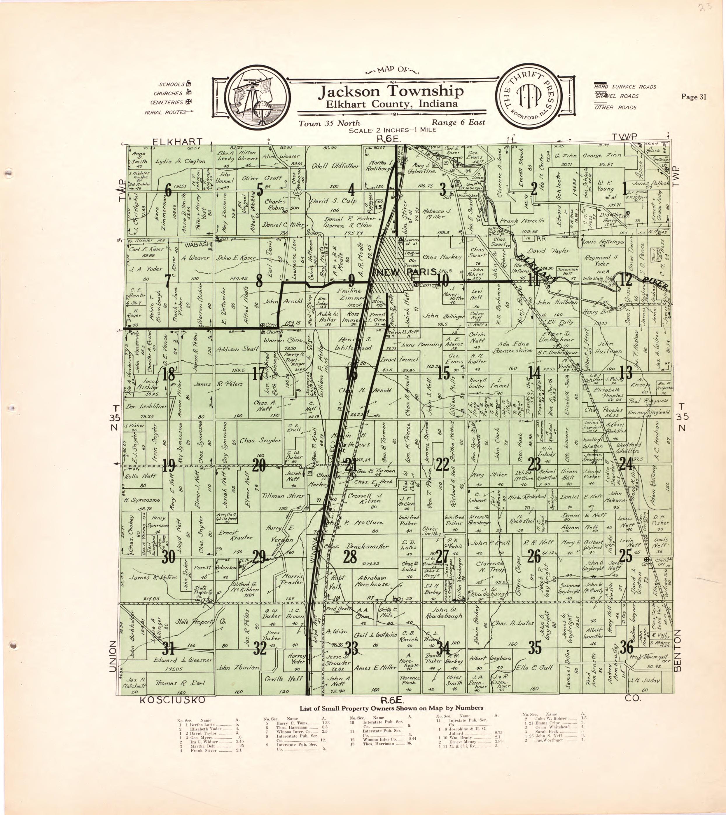 Map of Jackson Township Elkhart County, Indiana from Atlas and Plat Book of Elkhart County, Indiana : Compiled from Surveys and the Public Records of Elkhart County, Indiana 1929 by Relic Map Company