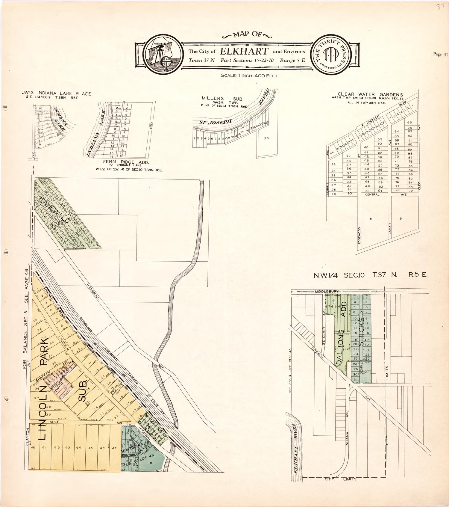 Map of the City of Elkhart &amp; Environs from Atlas and Plat Book of Elkhart County, Indiana : Compiled from Surveys and the Public Records of Elkhart County, Indiana 1929 by Relic Map Company