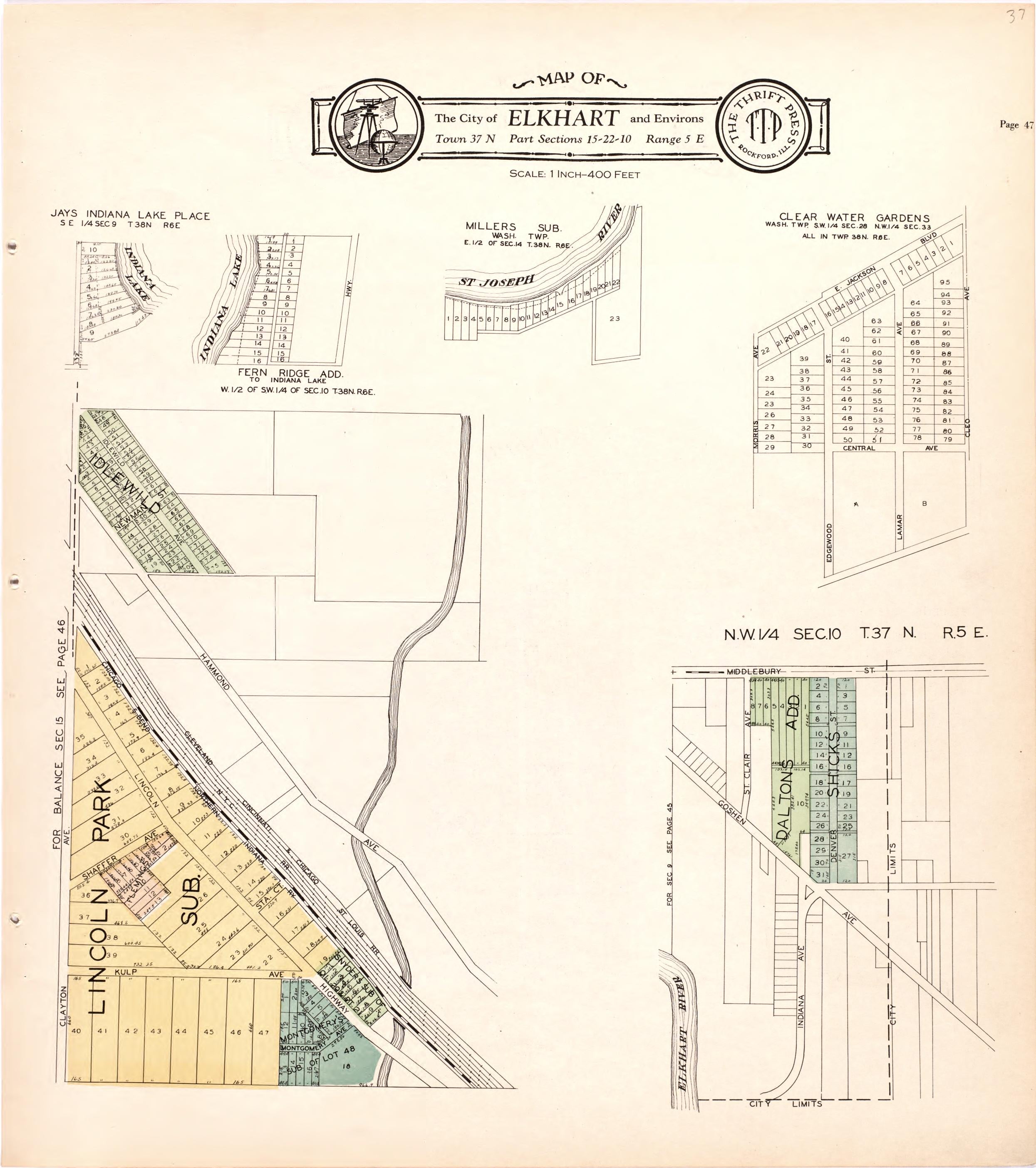 Map of the City of Elkhart &amp; Environs from Atlas and Plat Book of Elkhart County, Indiana : Compiled from Surveys and the Public Records of Elkhart County, Indiana 1929 by Relic Map Company