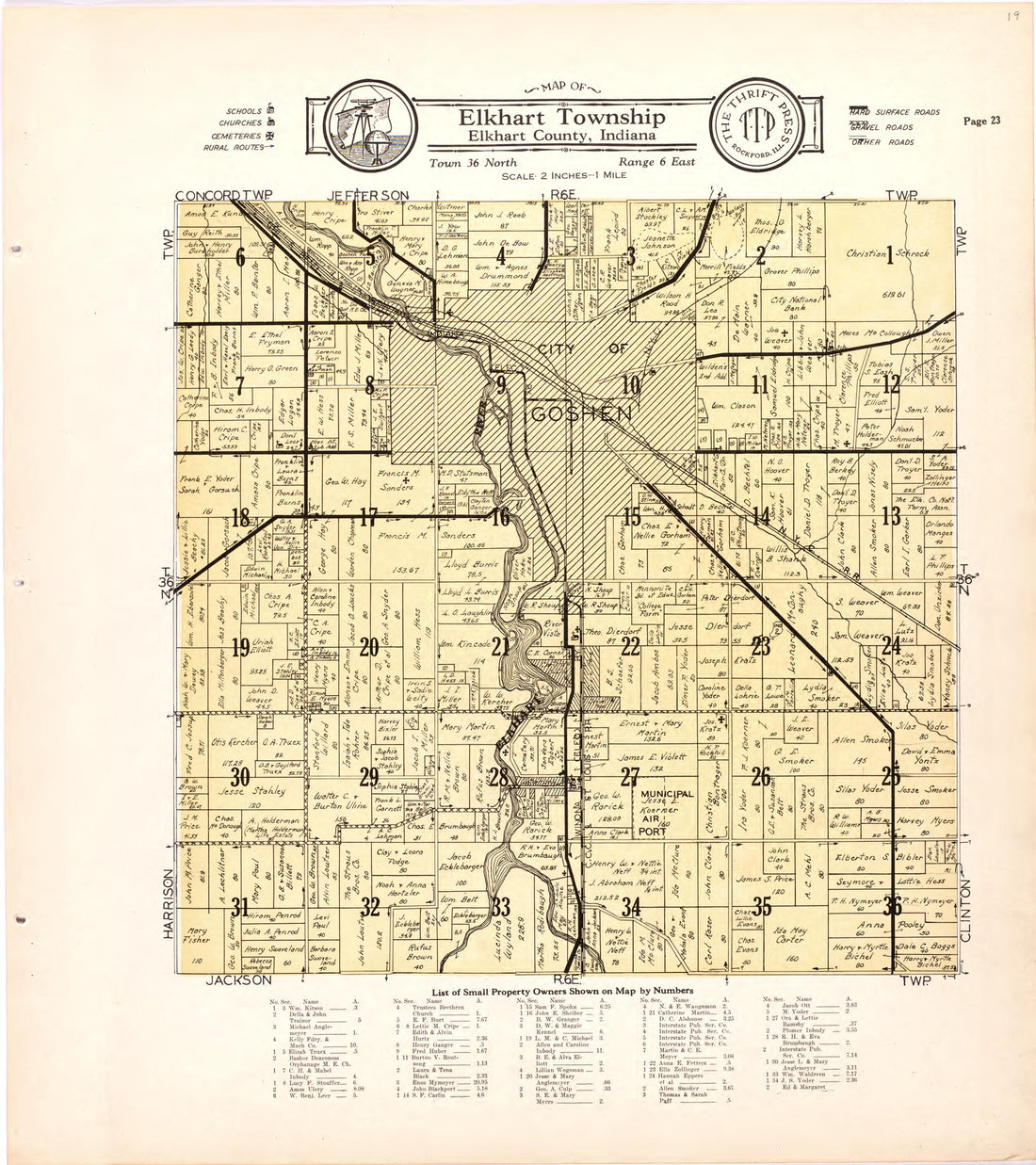 Map of Elkhart Township Elkhart County, Indiana from Atlas and Plat Book of Elkhart County, Indiana : Compiled from Surveys and the Public Records of Elkhart County, Indiana 1929 by Relic Map Company