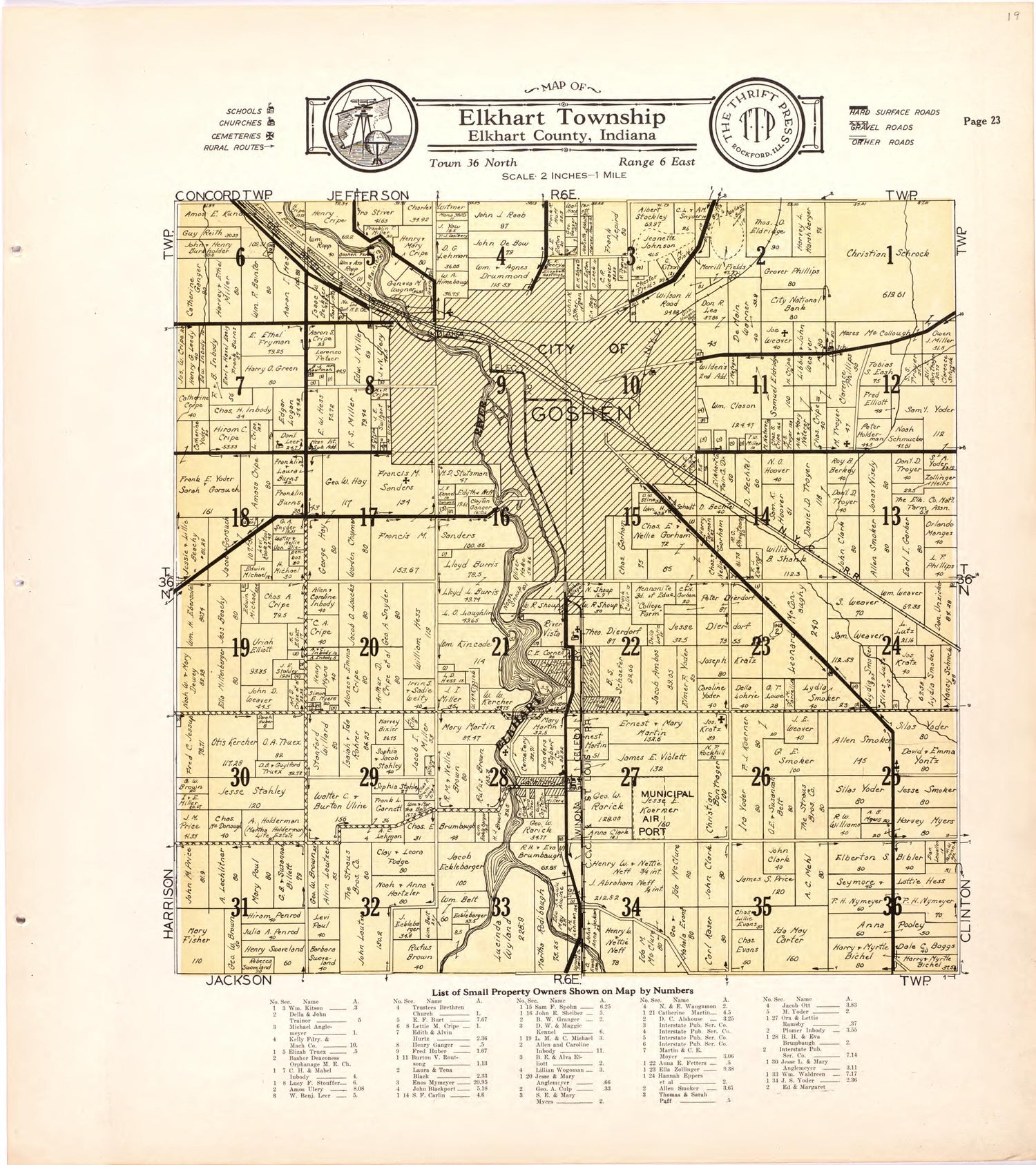 Map of Elkhart Township Elkhart County, Indiana from Atlas and Plat Book of Elkhart County, Indiana : Compiled from Surveys and the Public Records of Elkhart County, Indiana 1929 by Relic Map Company