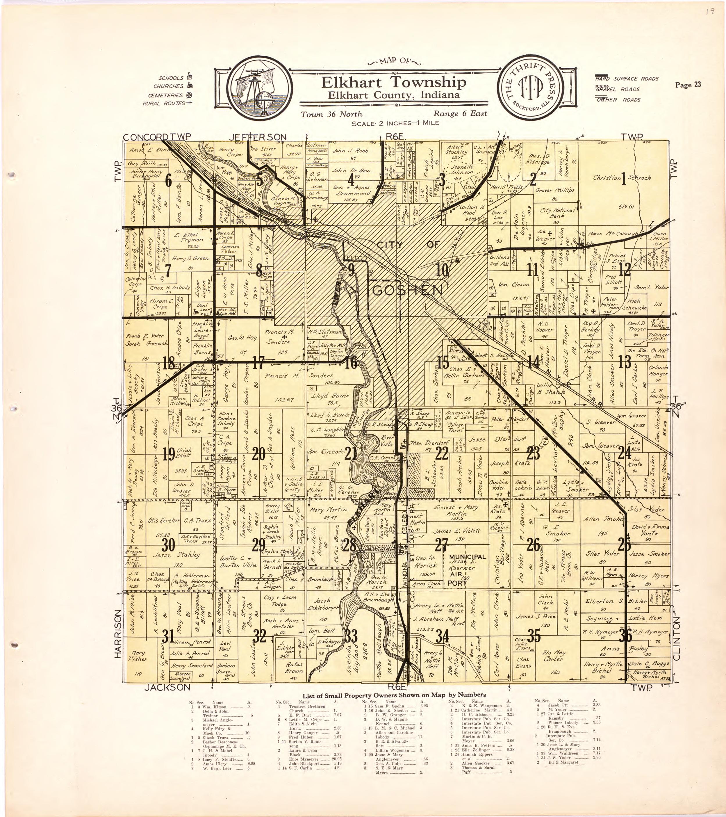 Map of Elkhart Township Elkhart County, Indiana from Atlas and Plat Book of Elkhart County, Indiana : Compiled from Surveys and the Public Records of Elkhart County, Indiana 1929 by Relic Map Company
