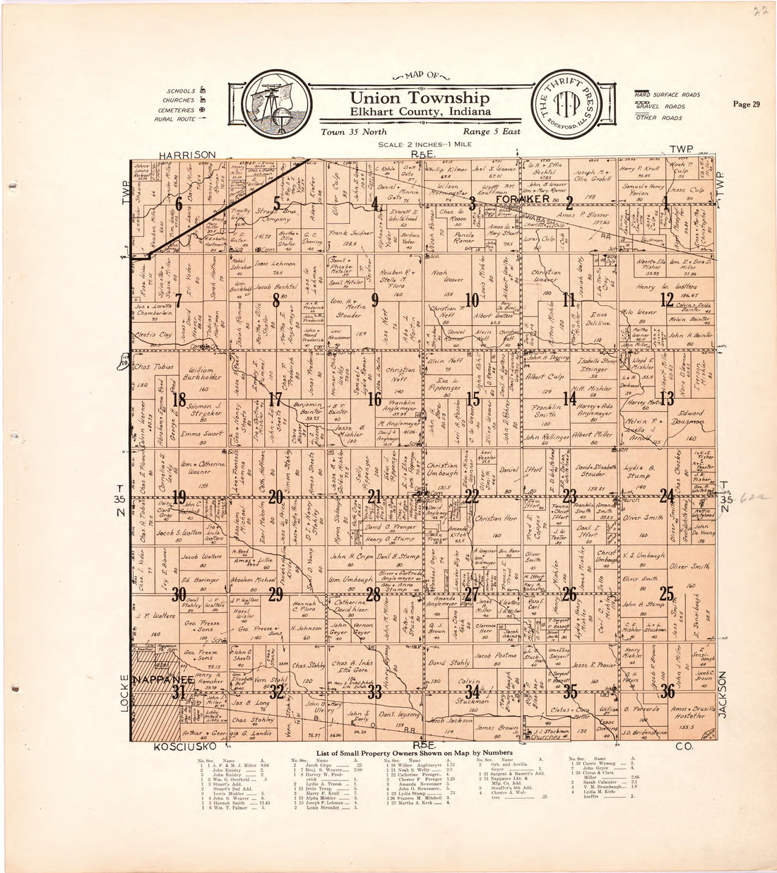 Map of Union Township Elkhart County, Indiana from Atlas and Plat Book of Elkhart County, Indiana : Compiled from Surveys and the Public Records of Elkhart County, Indiana 1929 by Relic Map Company
