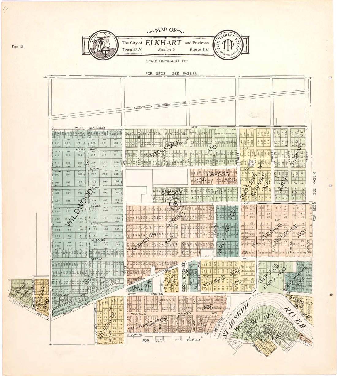 Map of the City of Elkhart &amp; Environs from Atlas and Plat Book of Elkhart County, Indiana : Compiled from Surveys and the Public Records of Elkhart County, Indiana 1929 by Relic Map Company