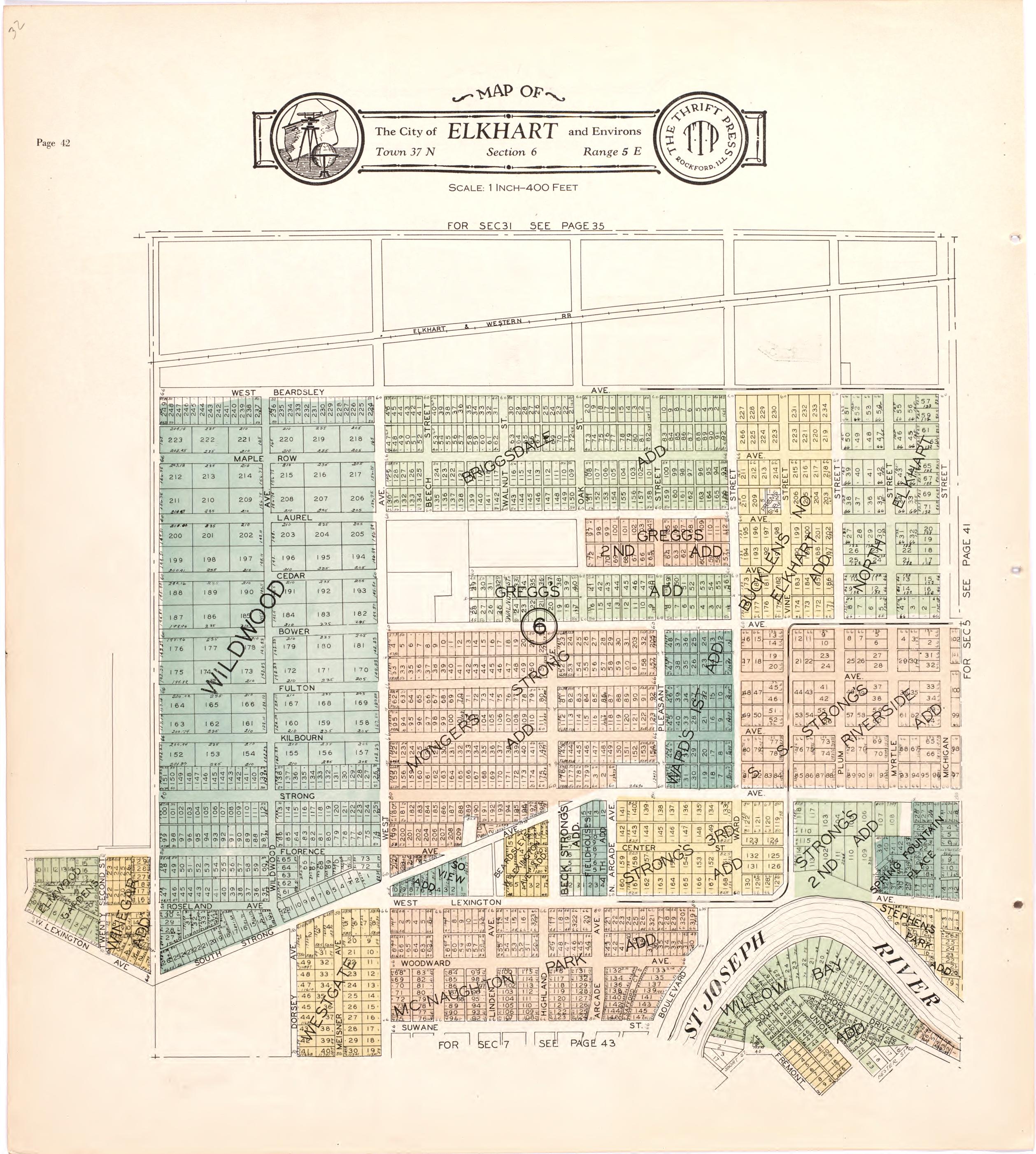 Map of the City of Elkhart &amp; Environs from Atlas and Plat Book of Elkhart County, Indiana : Compiled from Surveys and the Public Records of Elkhart County, Indiana 1929 by Relic Map Company