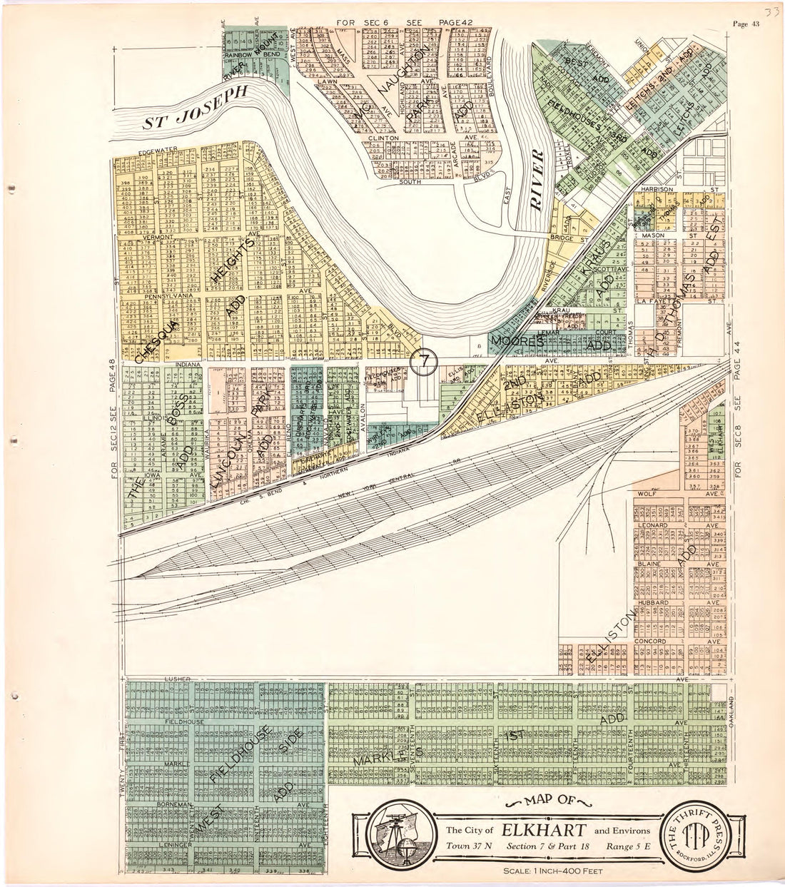 Map of the City of Elkhart &amp; Environs from Atlas and Plat Book of Elkhart County, Indiana : Compiled from Surveys and the Public Records of Elkhart County, Indiana 1929 by Relic Map Company