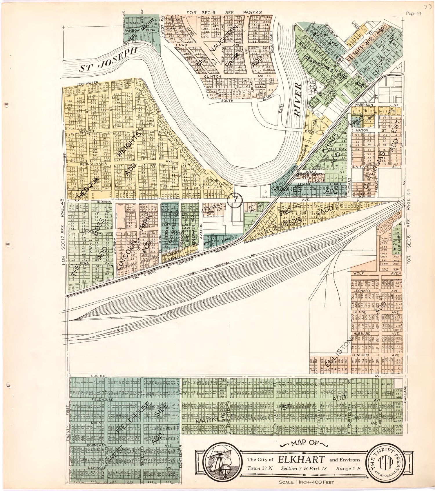 Map of the City of Elkhart &amp; Environs from Atlas and Plat Book of Elkhart County, Indiana : Compiled from Surveys and the Public Records of Elkhart County, Indiana 1929 by Relic Map Company