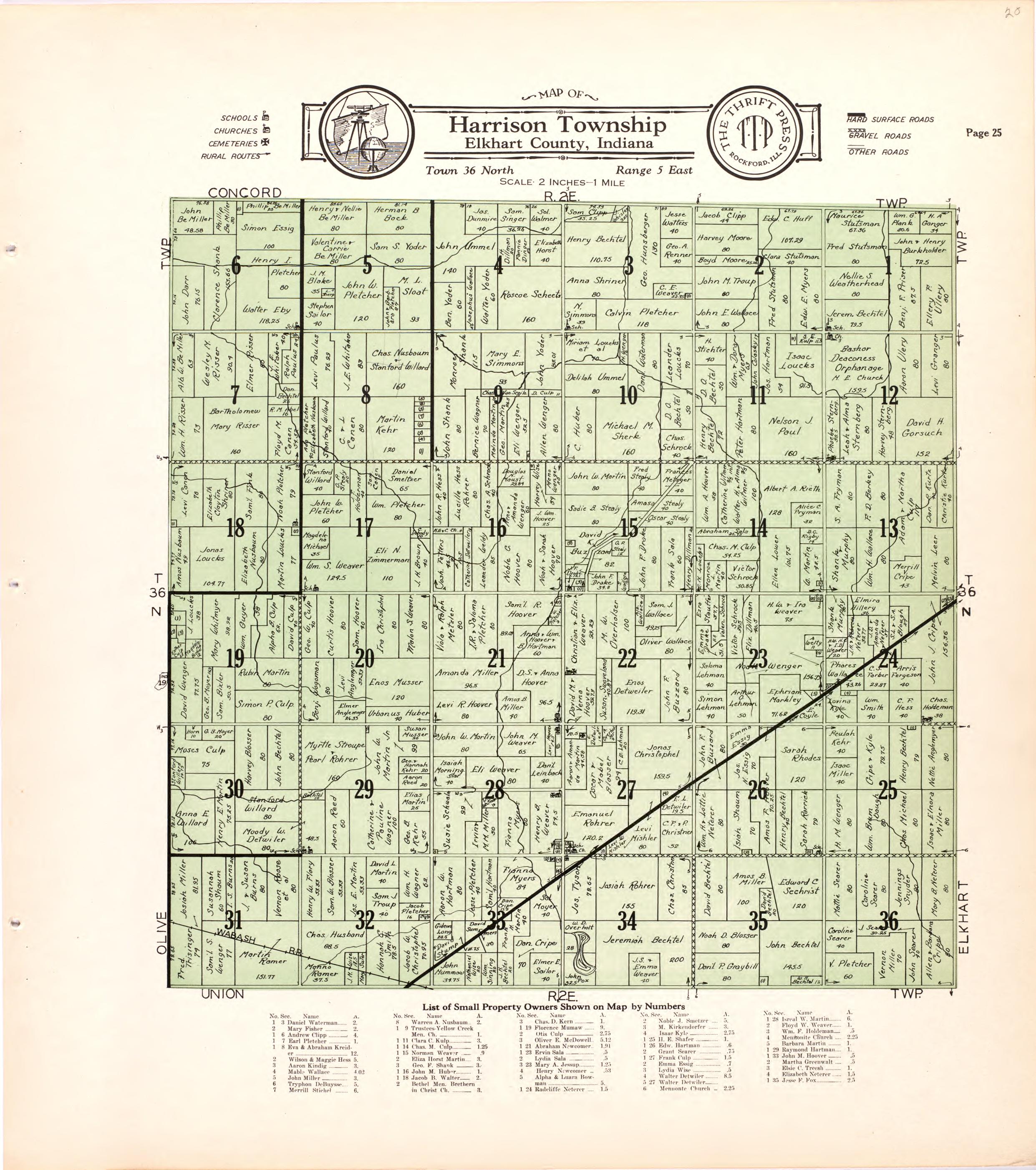 Map of Harrison Township Elkhart County, Indiana from Atlas and Plat Book of Elkhart County, Indiana : Compiled from Surveys and the Public Records of Elkhart County, Indiana 1929 by Relic Map Company