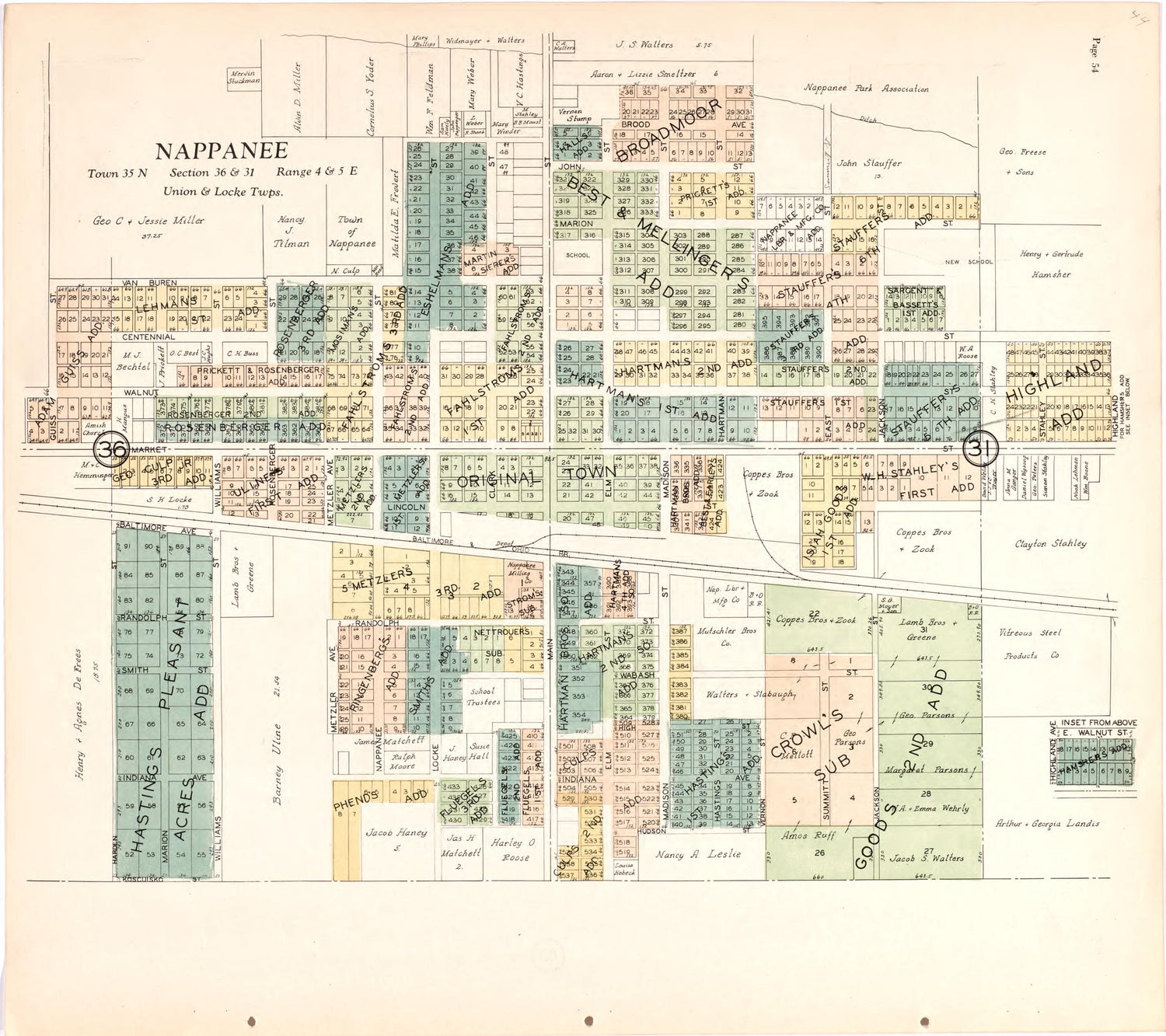 Nappanee from Atlas and Plat Book of Elkhart County, Indiana : Compiled from Surveys and the Public Records of Elkhart County, Indiana 1929 by Relic Map Company