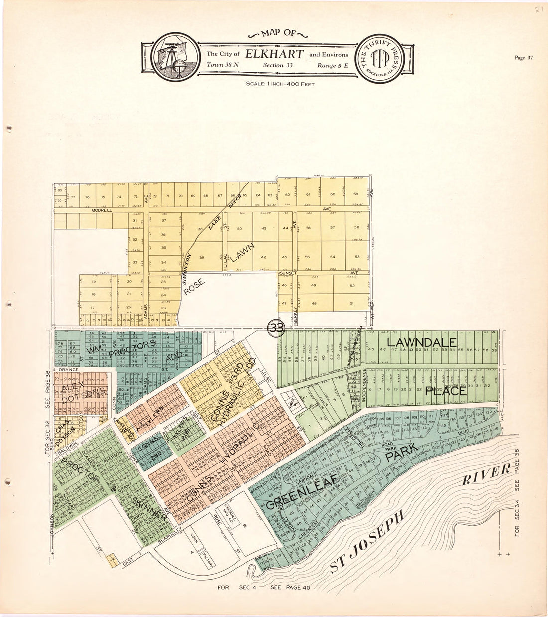 Map of the City of Elkhart &amp; Environs from Atlas and Plat Book of Elkhart County, Indiana : Compiled from Surveys and the Public Records of Elkhart County, Indiana 1929 by Relic Map Company