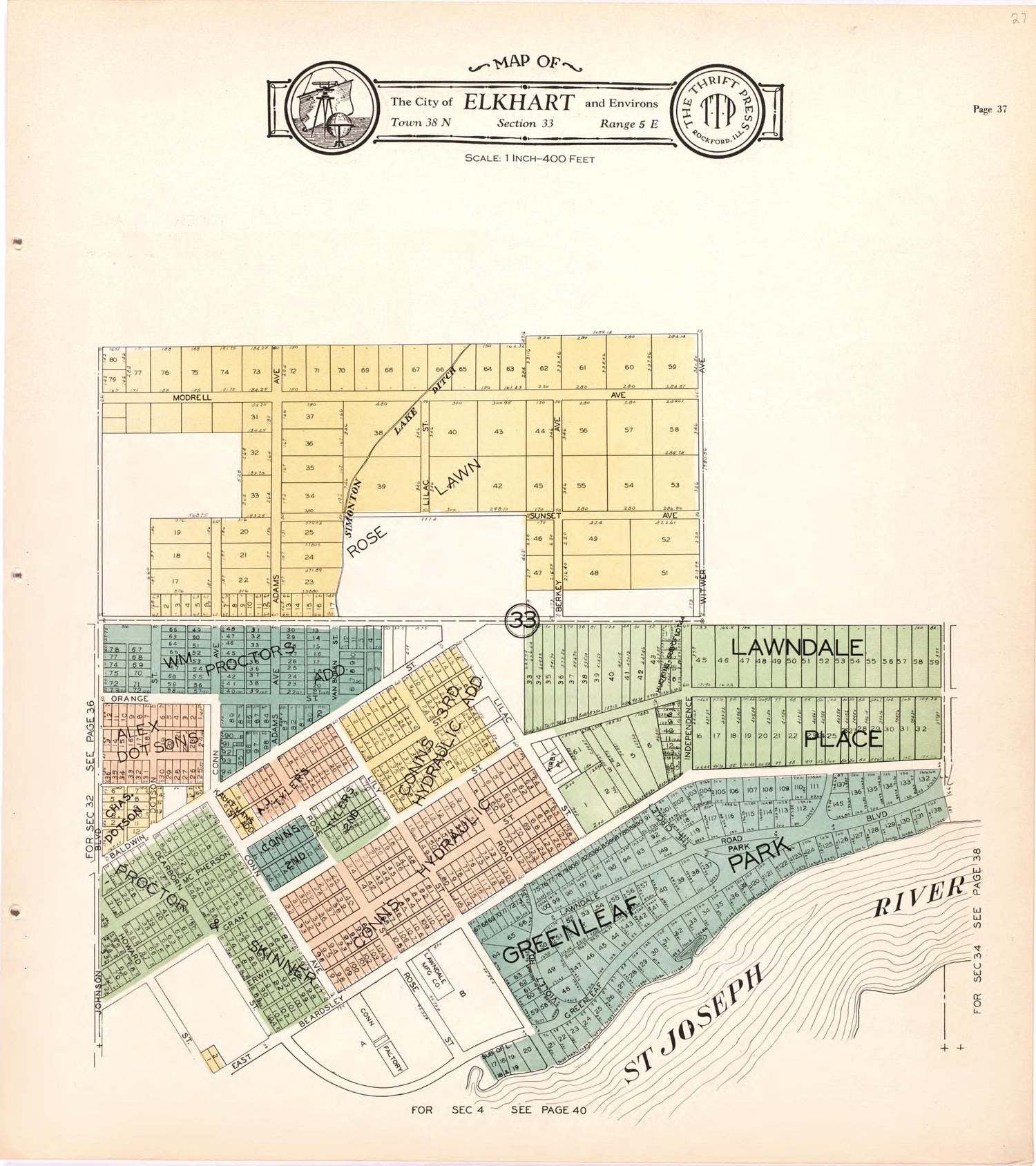 Map of the City of Elkhart &amp; Environs from Atlas and Plat Book of Elkhart County, Indiana : Compiled from Surveys and the Public Records of Elkhart County, Indiana 1929 by Relic Map Company