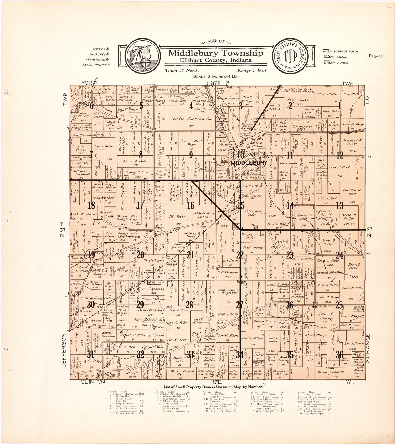 Map of Middleberry Township Elkhart County, Indiana from Atlas and Plat Book of Elkhart County, Indiana : Compiled from Surveys and the Public Records of Elkhart County, Indiana 1929 by Relic Map Company