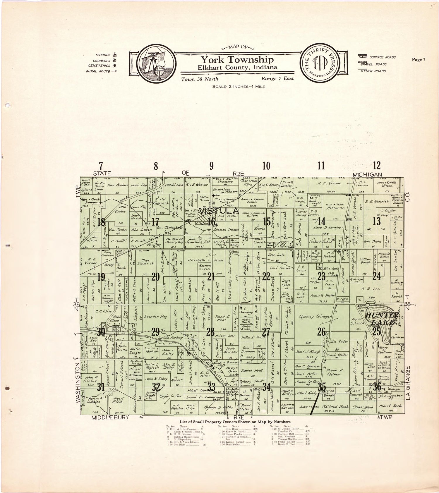 Map of York Township Elkhart County, Indiana from Atlas and Plat Book of Elkhart County, Indiana : Compiled from Surveys and the Public Records of Elkhart County, Indiana 1929 by Relic Map Company