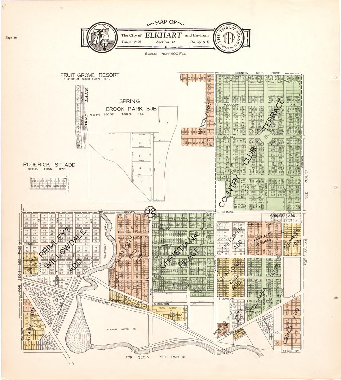 Map of the City of Elkhart &amp; Environs from Atlas and Plat Book of Elkhart County, Indiana : Compiled from Surveys and the Public Records of Elkhart County, Indiana 1929 by Relic Map Company