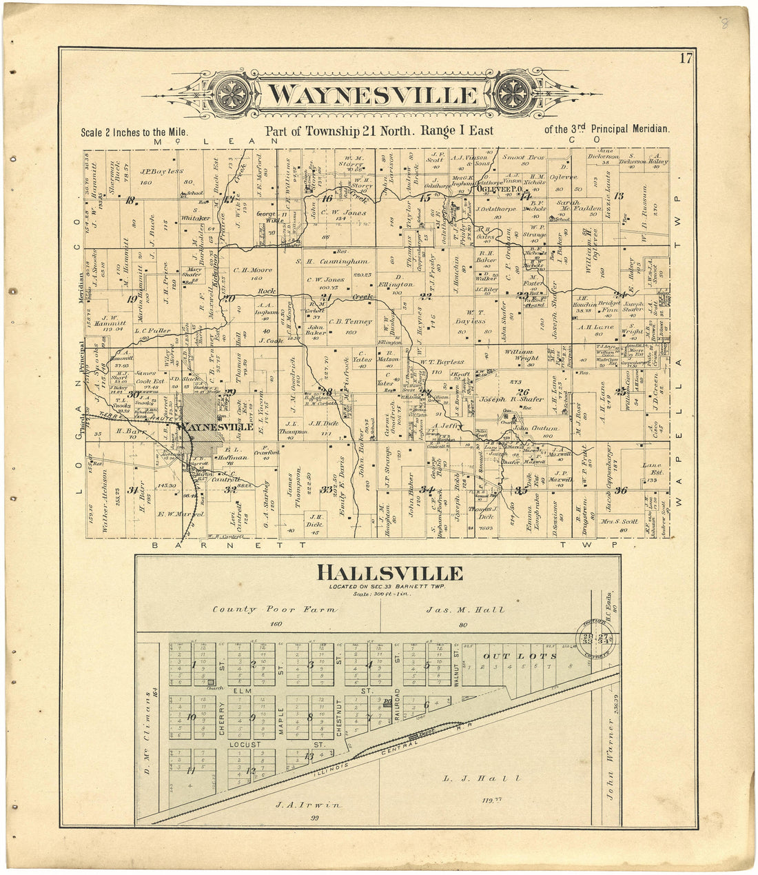 Waynesville; Hallsville from Plat Book of De Witt County, Illinois 1894 by Relic Map Company