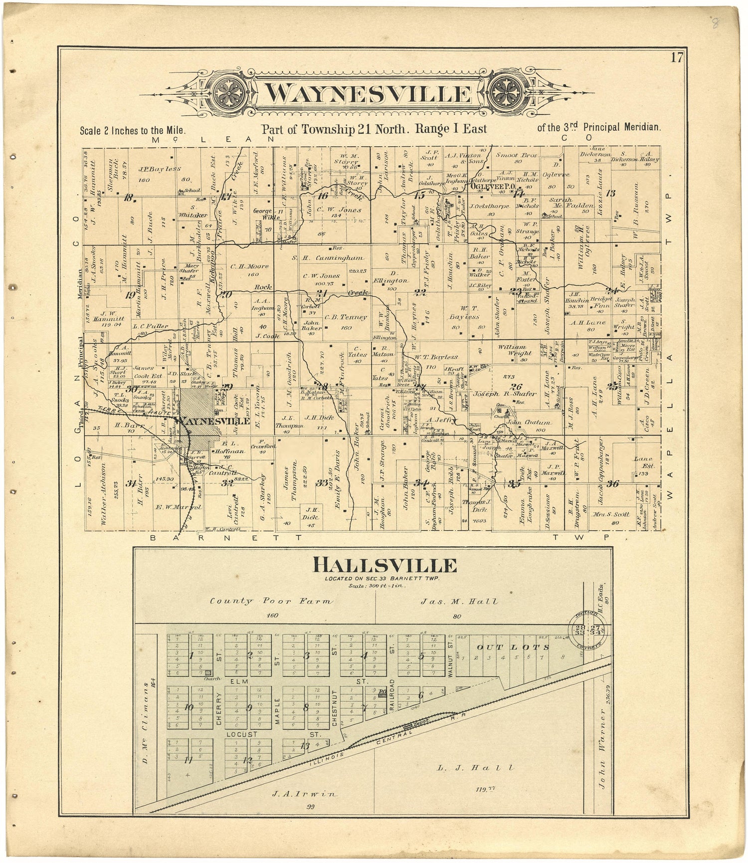 Waynesville; Hallsville from Plat Book of De Witt County, Illinois 1894 by Relic Map Company